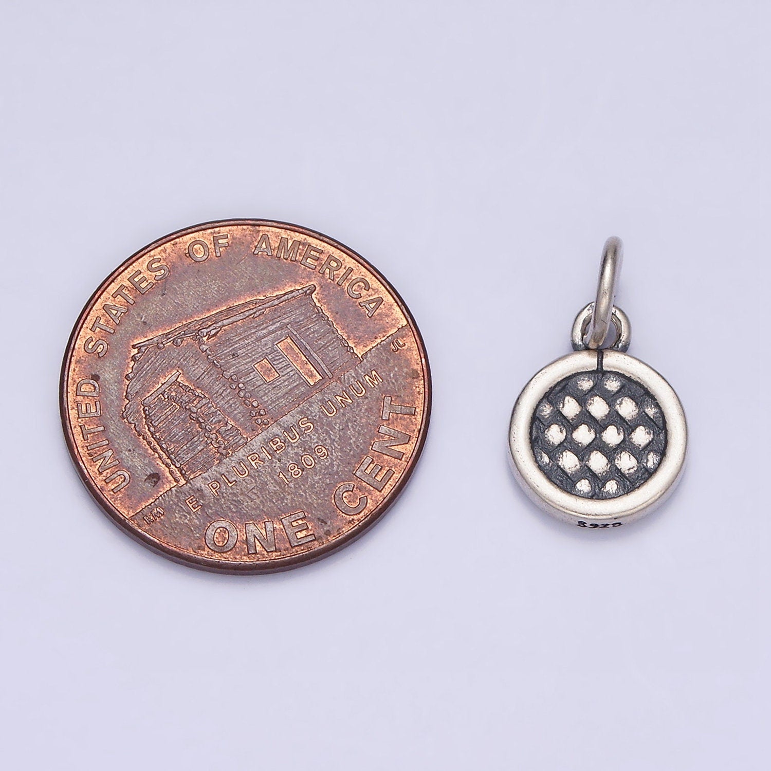 Sterling Silver S925 Dotted Rattan Textured Round Mini Charm | SL-269