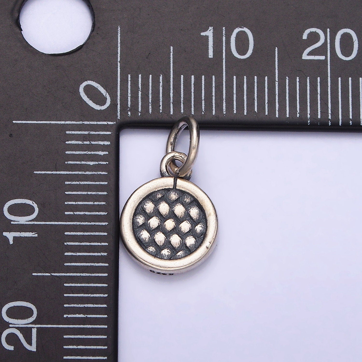 Sterling Silver S925 Dotted Rattan Textured Round Mini Charm | SL-269