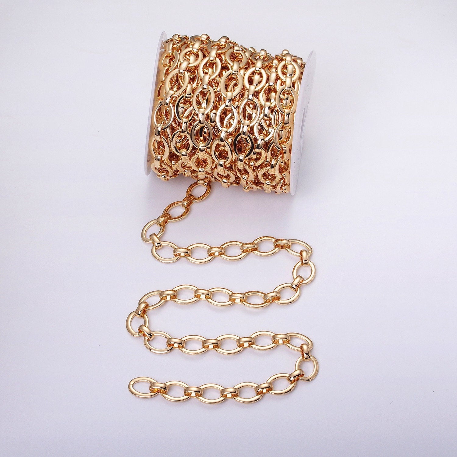 Chunky 16K Gold Filled Oval Cable Chain Unfinished Chain by Yard in Gold & Silver 12.5mm Width Bold Chain | ROLL-1223 ROLL-1224