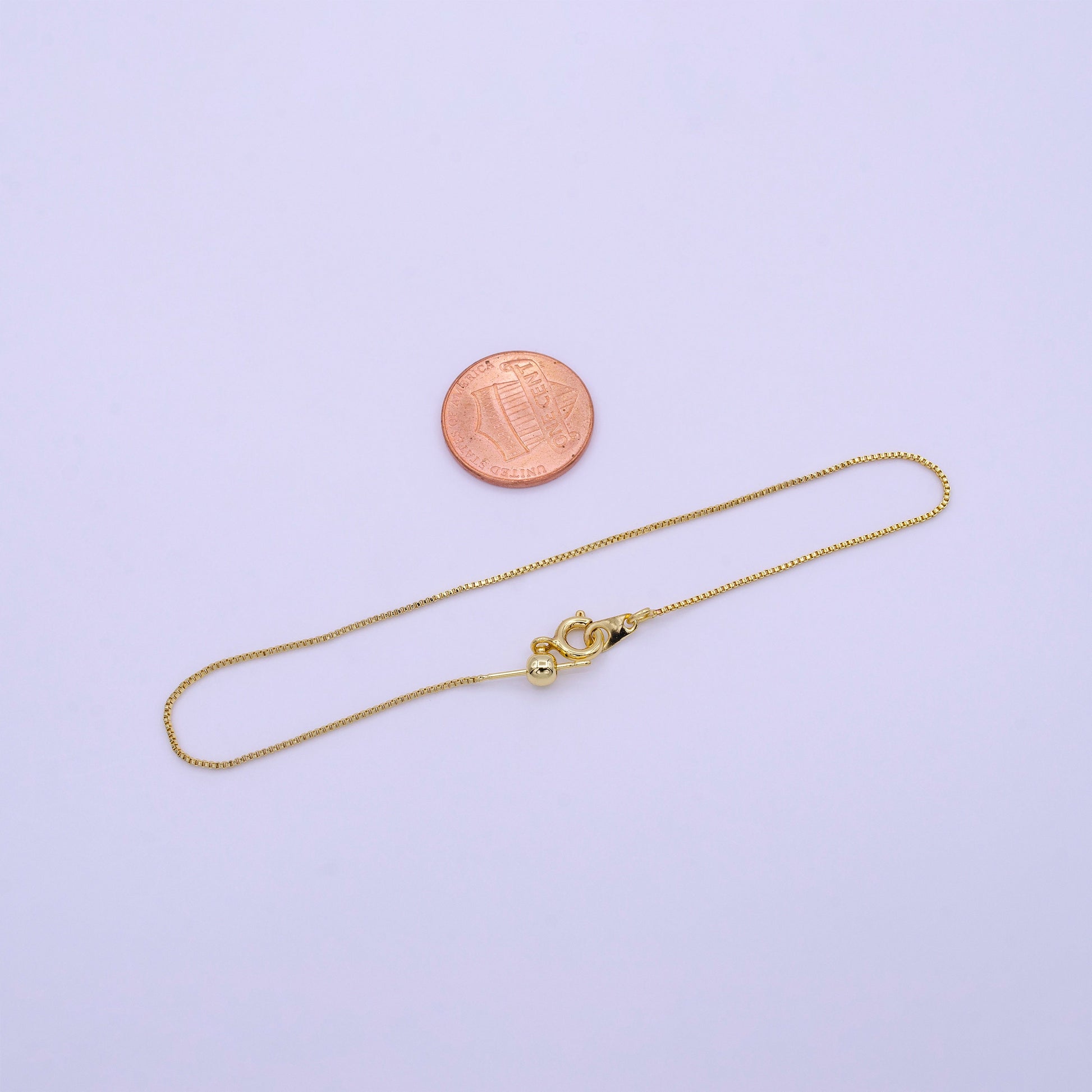 Fine 24k Gold Filled Chain Necklace, Adjustable Gold Chain, Fine Box Link Neck Chain, Thin Simple Layering Chain 19" Long Z360