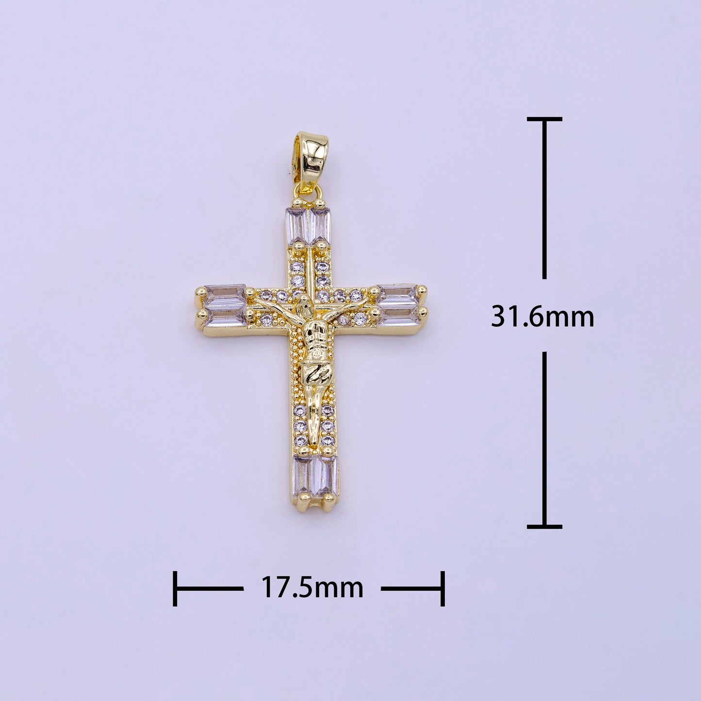 16K Gold Filled Crucifix Cross Baguette CZ Pendant for Religious jewelry Making Supply | AA413 AA414