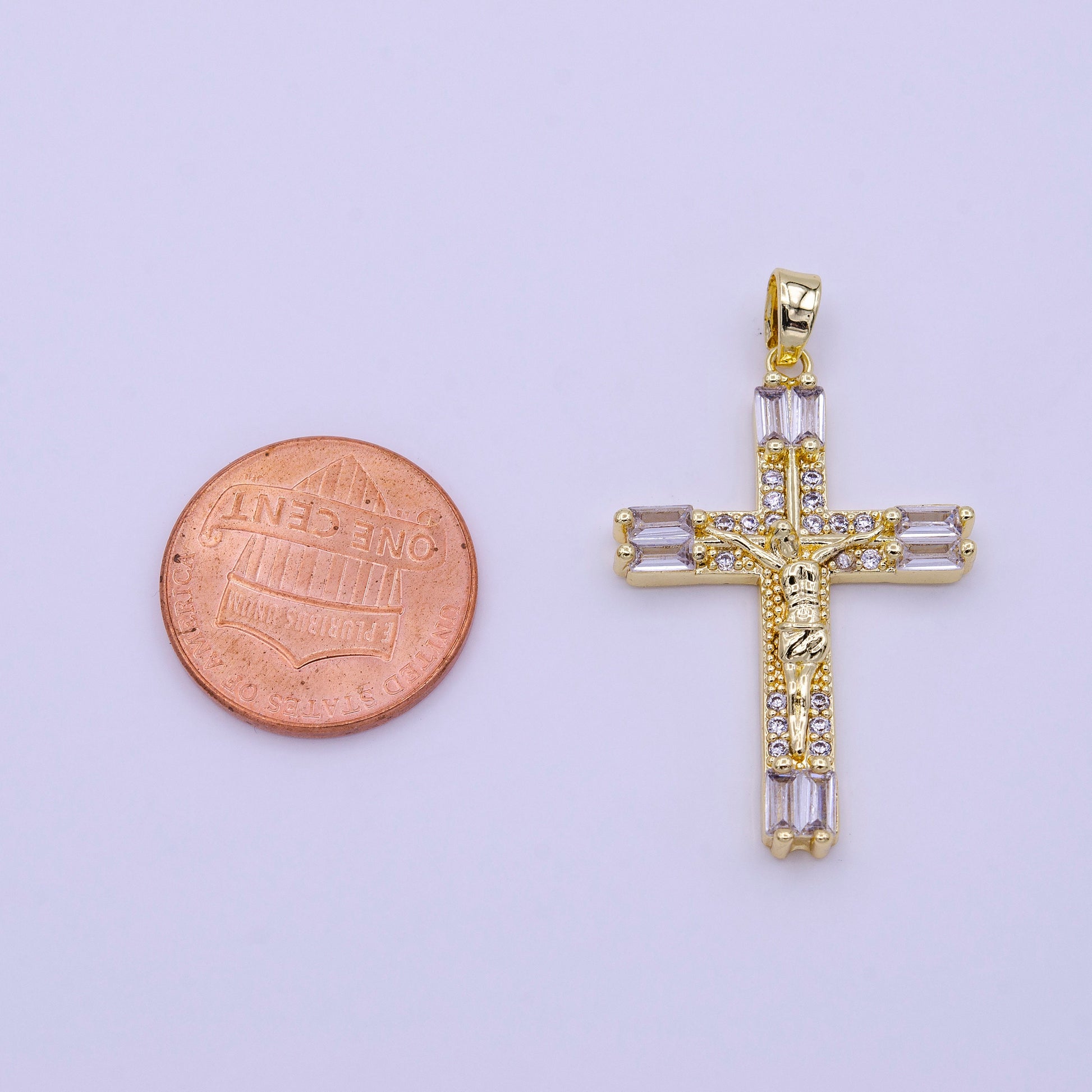 16K Gold Filled Crucifix Cross Baguette CZ Pendant for Religious jewelry Making Supply | AA413 AA414