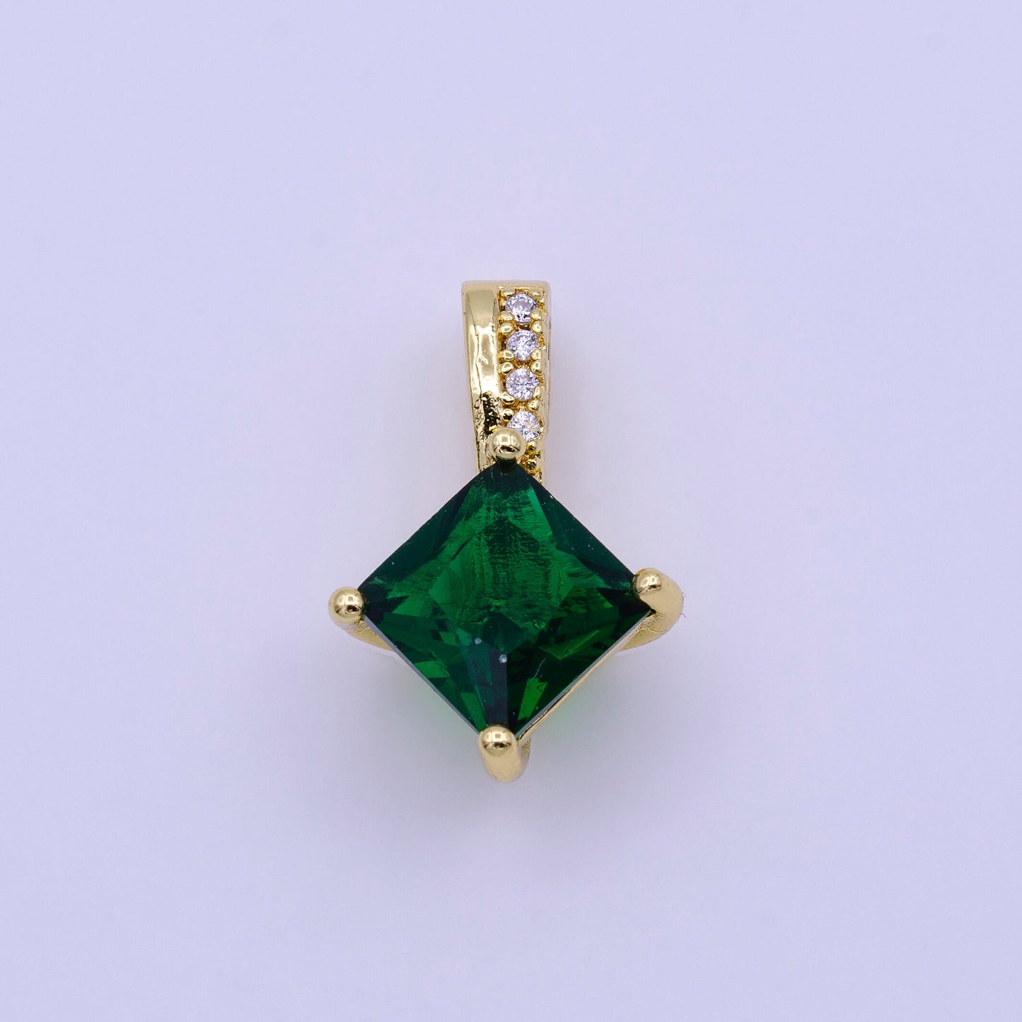 16K Gold Filled 20mm Clear, Pink, Green Rhombus CZ Micro Paved Bail Pendant for Dangle Charm Necklace Bracelet | AA417 - AA419