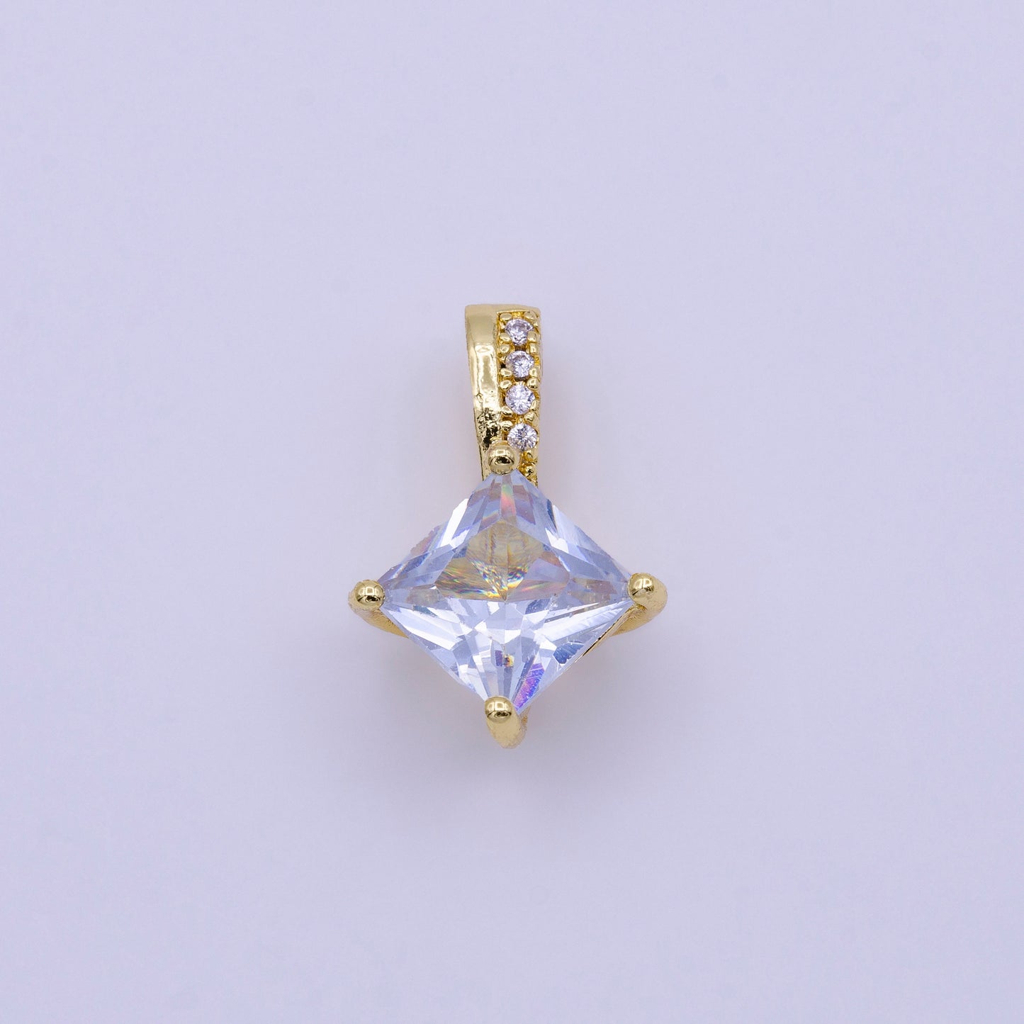 16K Gold Filled 20mm Clear, Pink, Green Rhombus CZ Micro Paved Bail Pendant for Dangle Charm Necklace Bracelet | AA417 - AA419