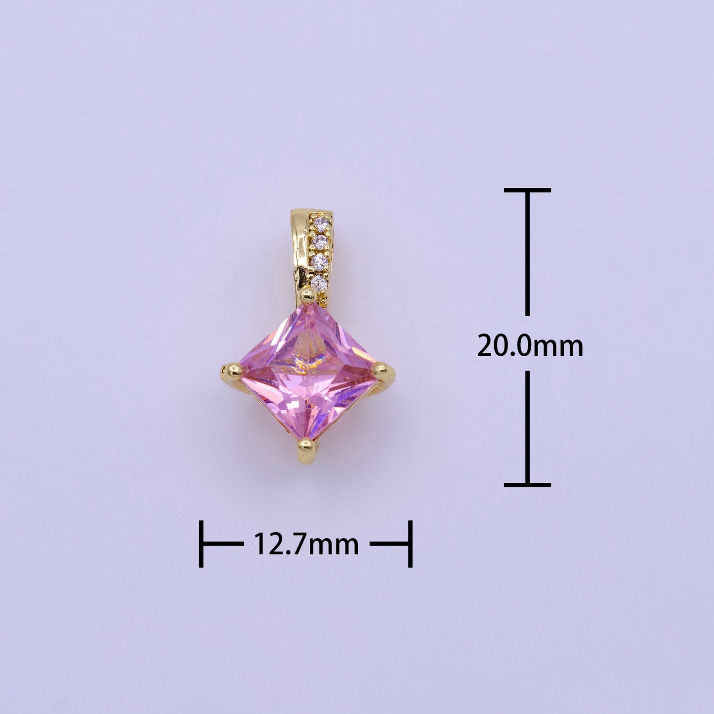 16K Gold Filled 20mm Clear, Pink, Green Rhombus CZ Micro Paved Bail Pendant for Dangle Charm Necklace Bracelet | AA417 - AA419