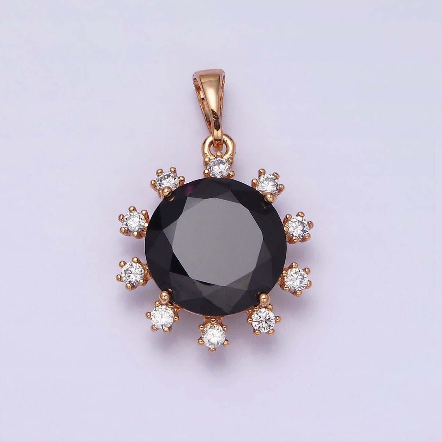 18K Gold Filled Clear, Black, Red, Pink, Purple, Green Round Cubic Zirconia Stone Colorful Birthstone CZ Pendant | AA496 - AA501