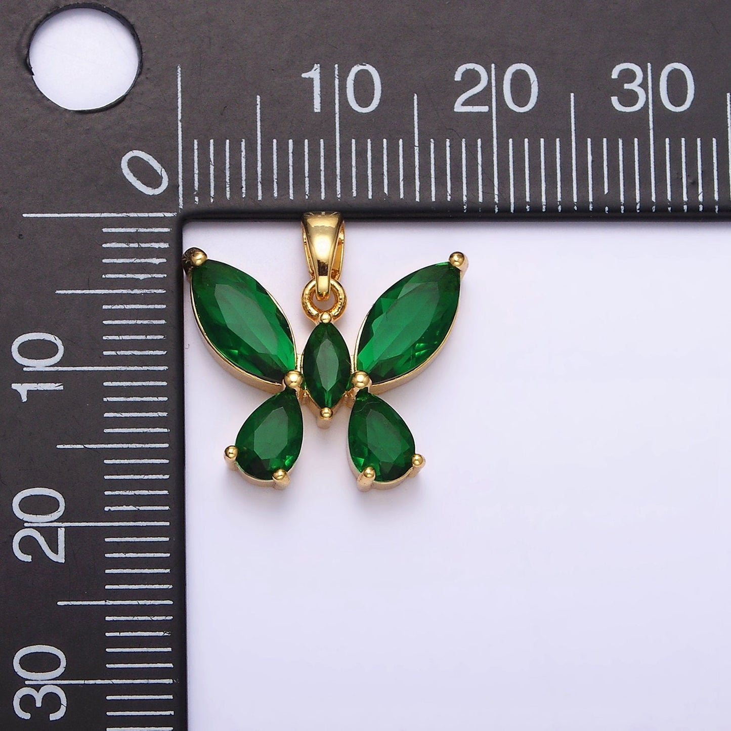 CZ Gold Butterfly Charm Dainty Emerald Green Cubic Mariposa Charm for Necklace Bracelet Component AA-535