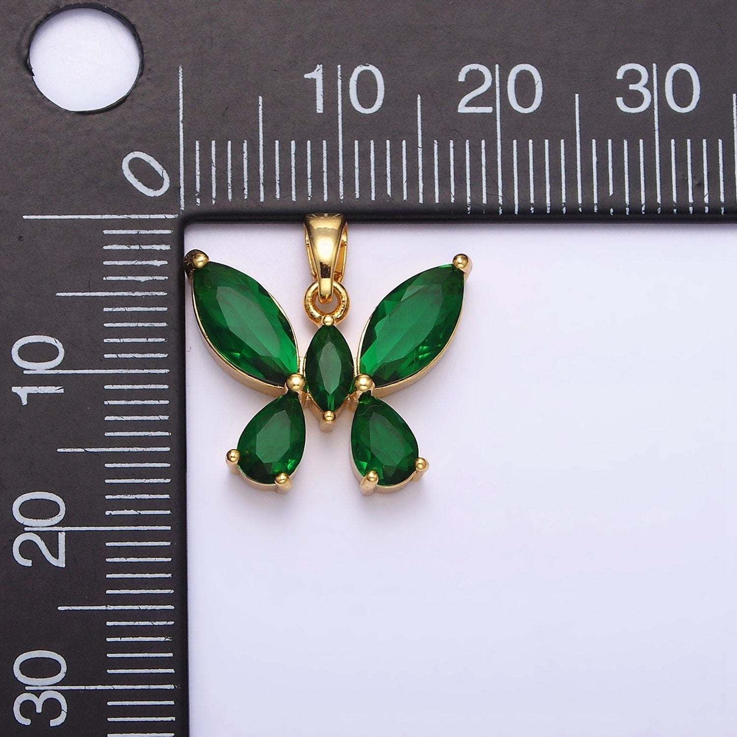 CZ Gold Butterfly Charm Dainty Emerald Green Cubic Mariposa Charm for Necklace Bracelet Component AA-535