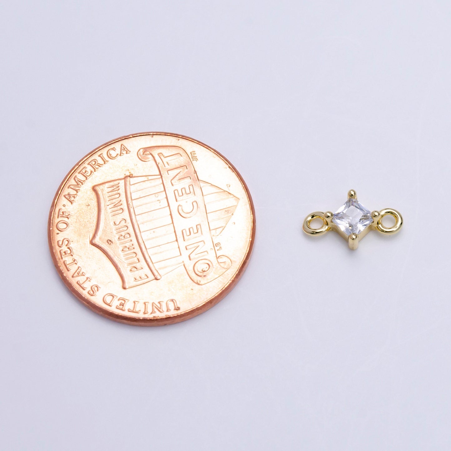 Mini Diamond Cubic Zirconia Charm Connector 16K Gold Filled 16.5mm Clear Rhombus CZ Link Connector | Y753