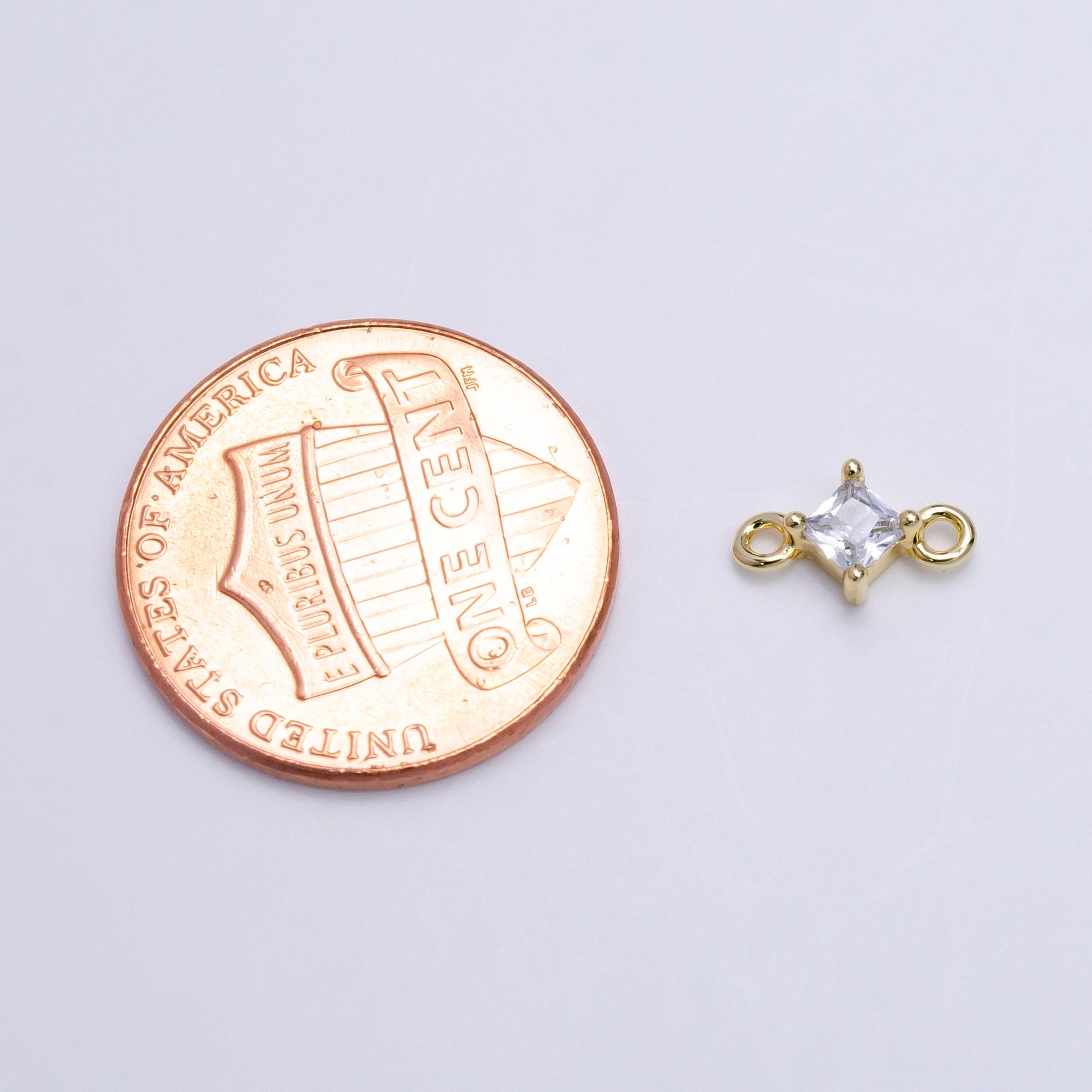 Mini Diamond Cubic Zirconia Charm Connector 16K Gold Filled 16.5mm Clear Rhombus CZ Link Connector | Y753