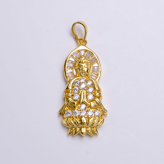Micro Pave Gold Amitabha Buddha necklace pendant statue, Buddhism jewelry necklace Charm for women AA-486