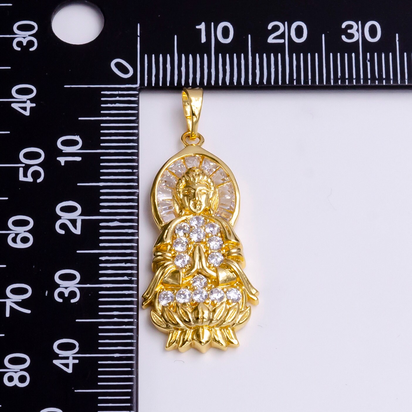 Micro Pave Gold Amitabha Buddha necklace pendant statue, Buddhism jewelry necklace Charm for women AA-486