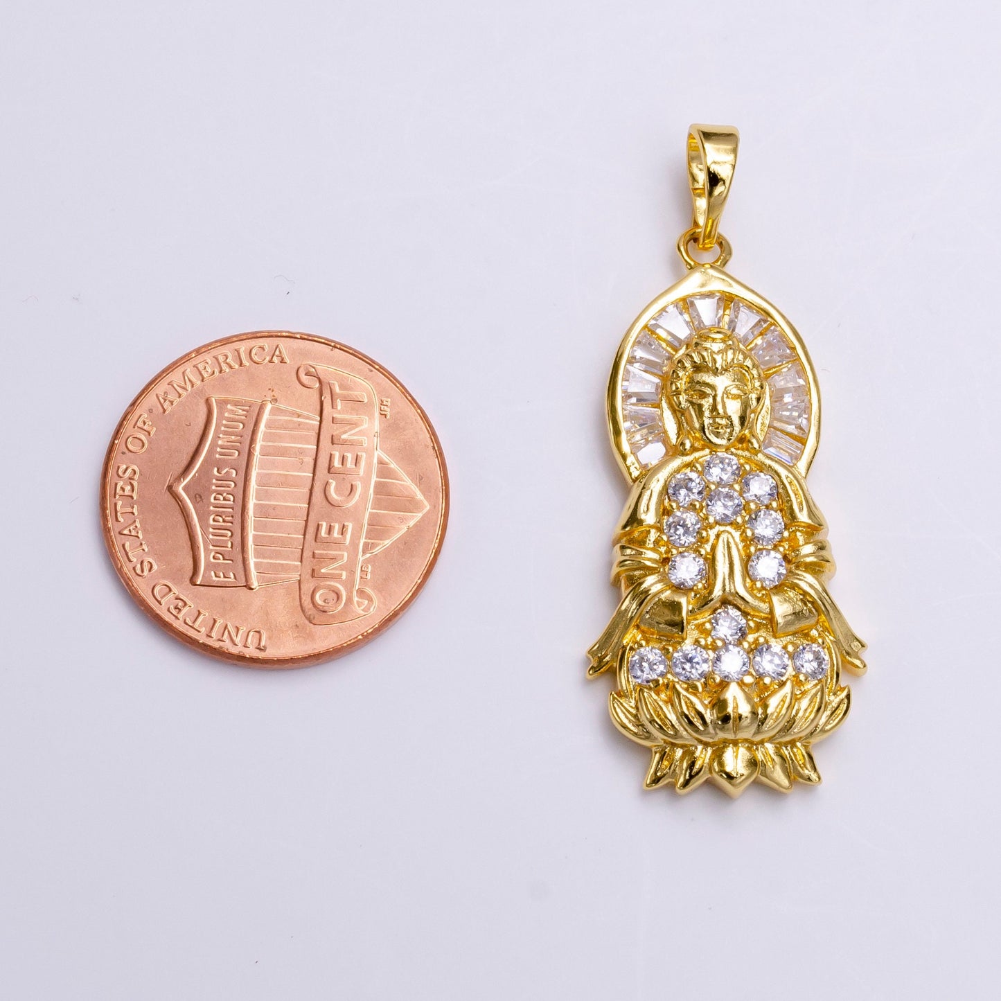 Micro Pave Gold Amitabha Buddha necklace pendant statue, Buddhism jewelry necklace Charm for women AA-486