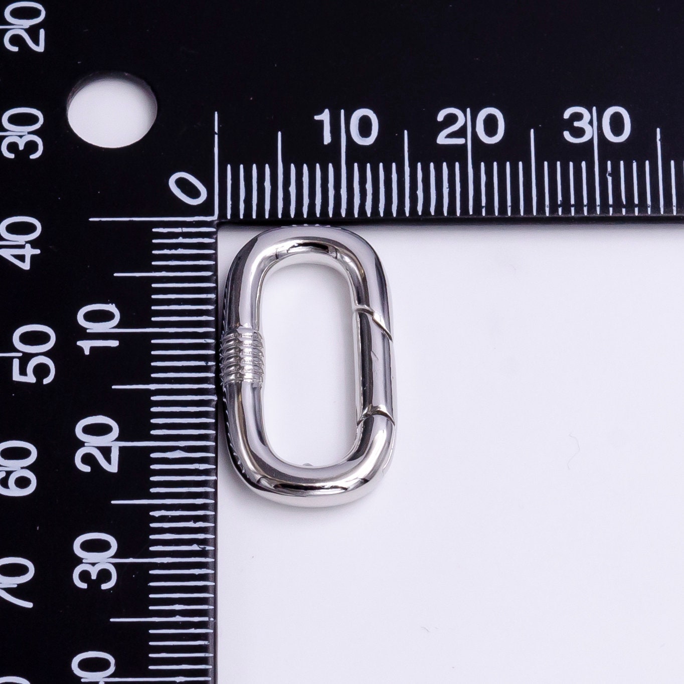 Silver Drill Textured 24.5mm Oval Oblong PUSH Spring Gate Ring Jewelry Supply | Z376
