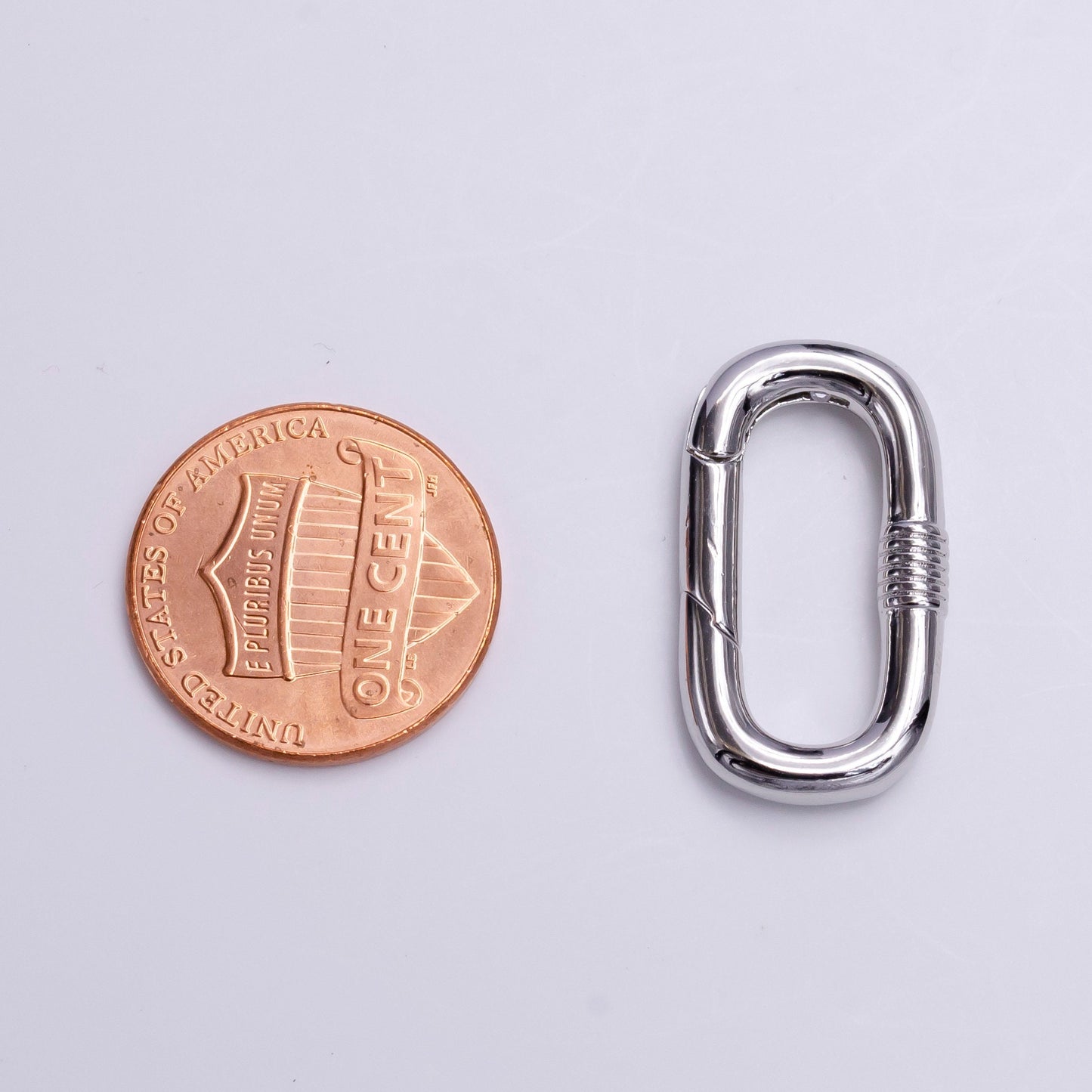 Silver Drill Textured 24.5mm Oval Oblong PUSH Spring Gate Ring Jewelry Supply | Z376