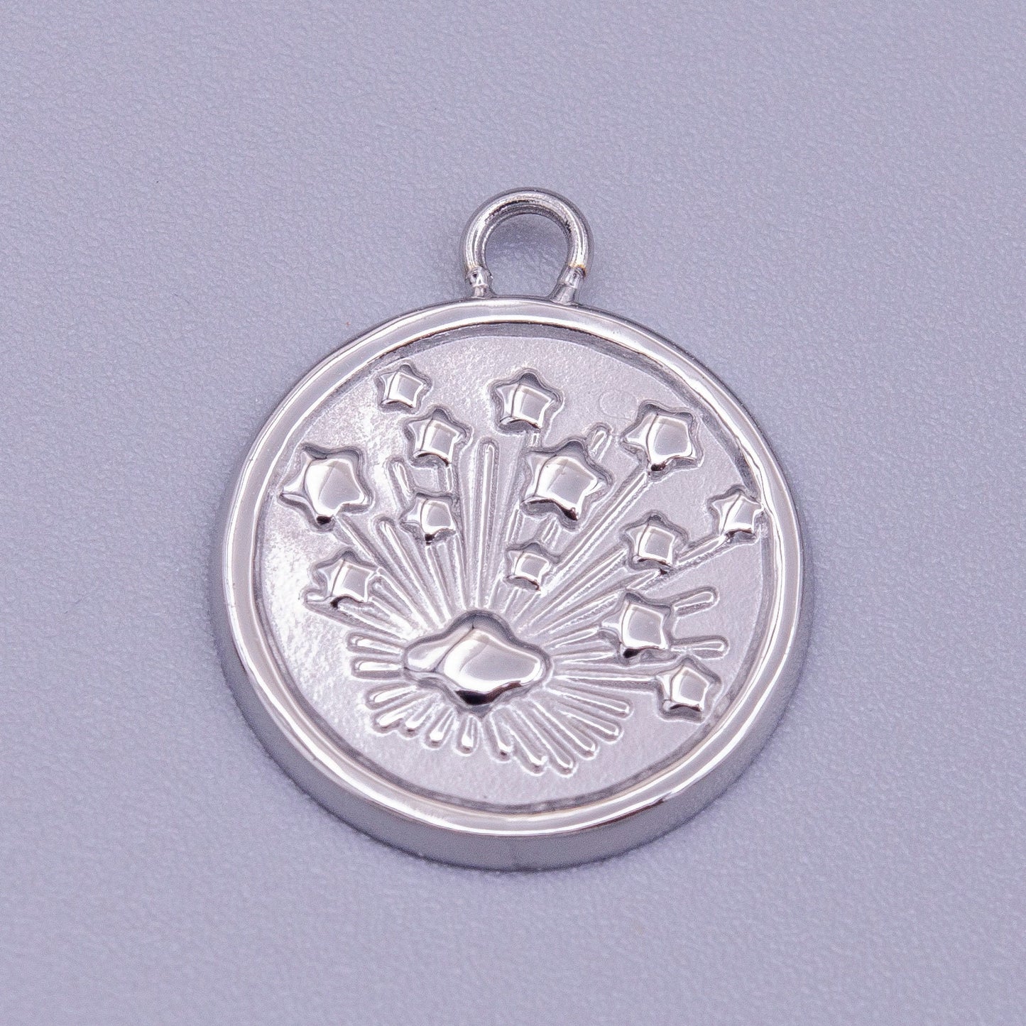 Gold Stainless Steel Galaxy Coin Medallion Pendant Round Star Burst Charm For Jewelry Tarnish Free | P-912