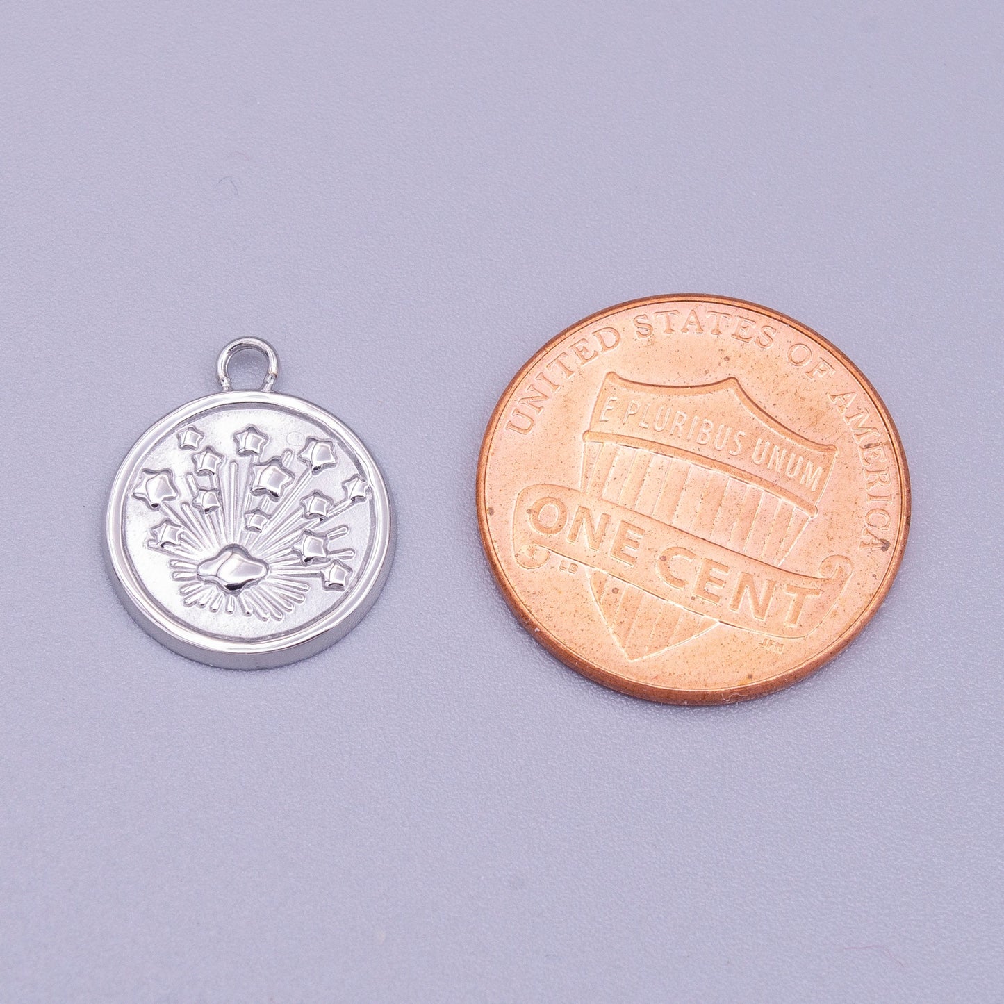 Gold Stainless Steel Galaxy Coin Medallion Pendant Round Star Burst Charm For Jewelry Tarnish Free | P-912