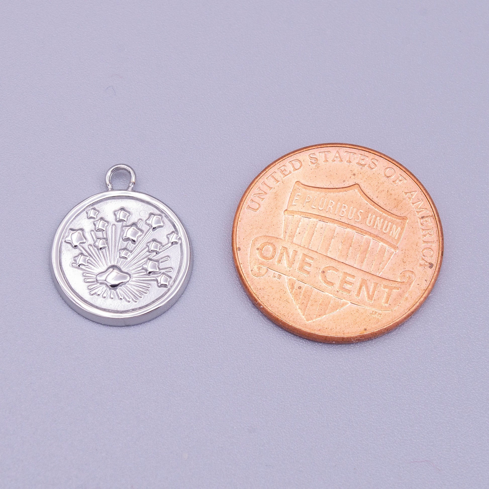 Gold Stainless Steel Galaxy Coin Medallion Pendant Round Star Burst Charm For Jewelry Tarnish Free | P-912