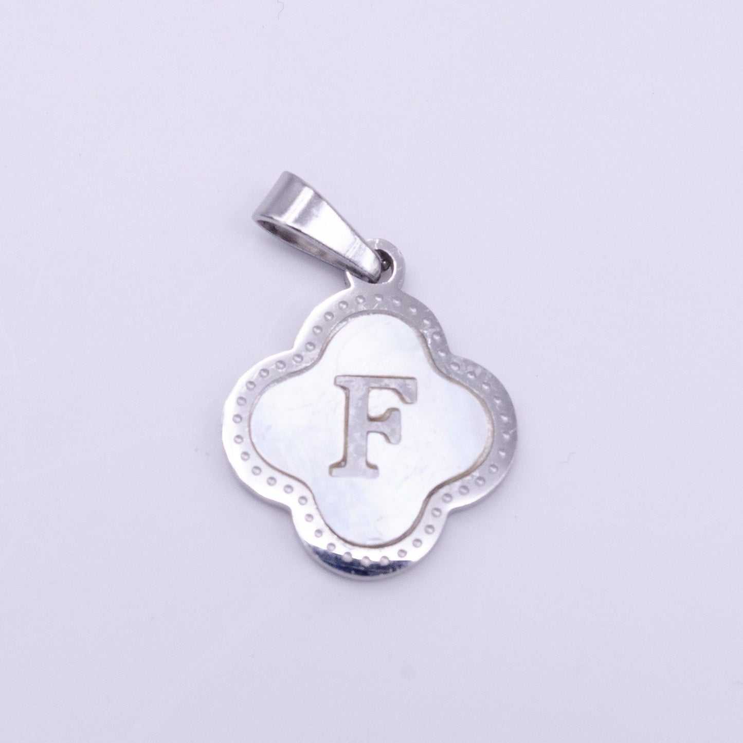 Quaterfoil Pearl Letter Charm Gold Clover Alphabet Charm Shell Letter Pendant Personalized Initial Charm Stainless Steel Tarnish Free AD677