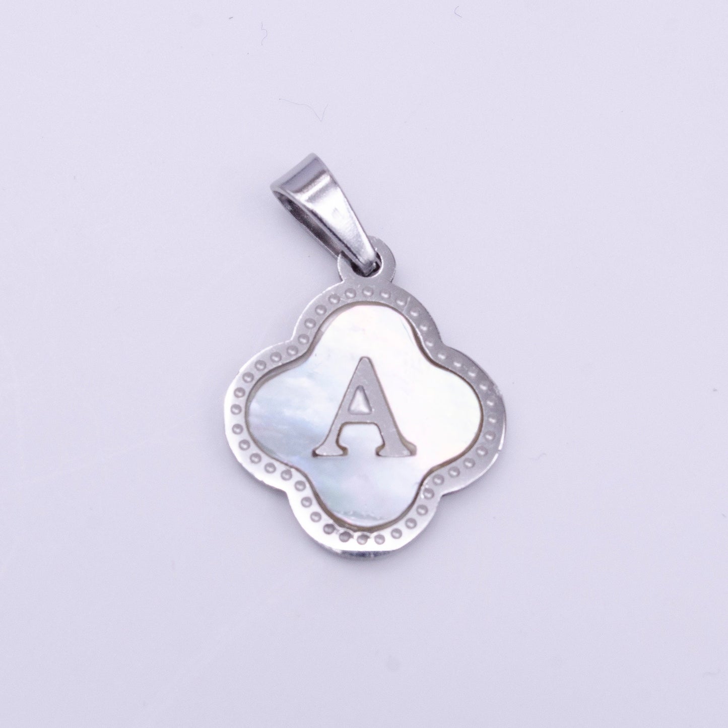Quaterfoil Pearl Letter Charm Gold Clover Alphabet Charm Shell Letter Pendant Personalized Initial Charm Stainless Steel Tarnish Free AD677