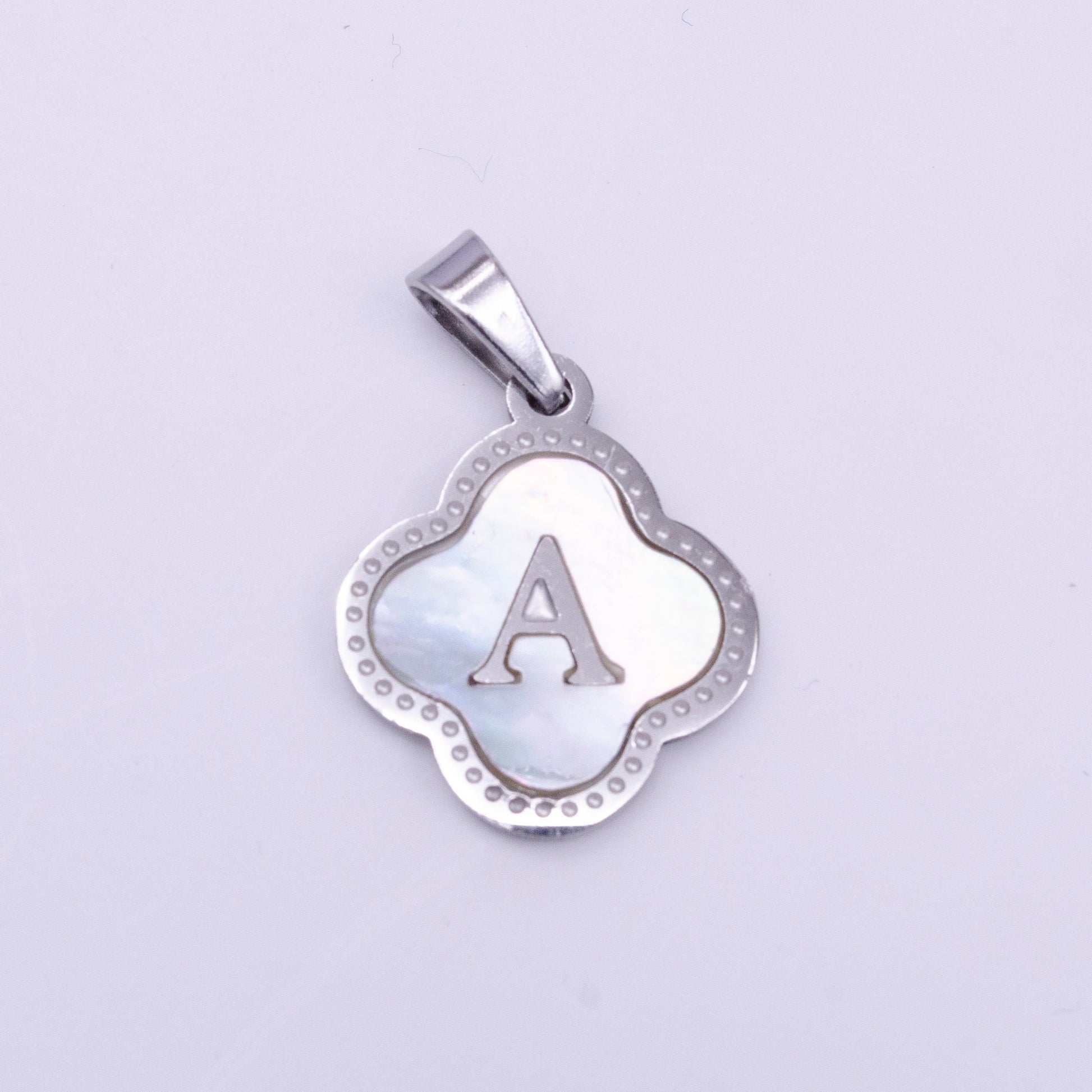 Quaterfoil Pearl Letter Charm Gold Clover Alphabet Charm Shell Letter Pendant Personalized Initial Charm Stainless Steel Tarnish Free AD677