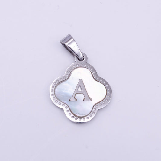 Quaterfoil Pearl Letter Charm Gold Clover Alphabet Charm Shell Letter Pendant Personalized Initial Charm Stainless Steel Tarnish Free AD677