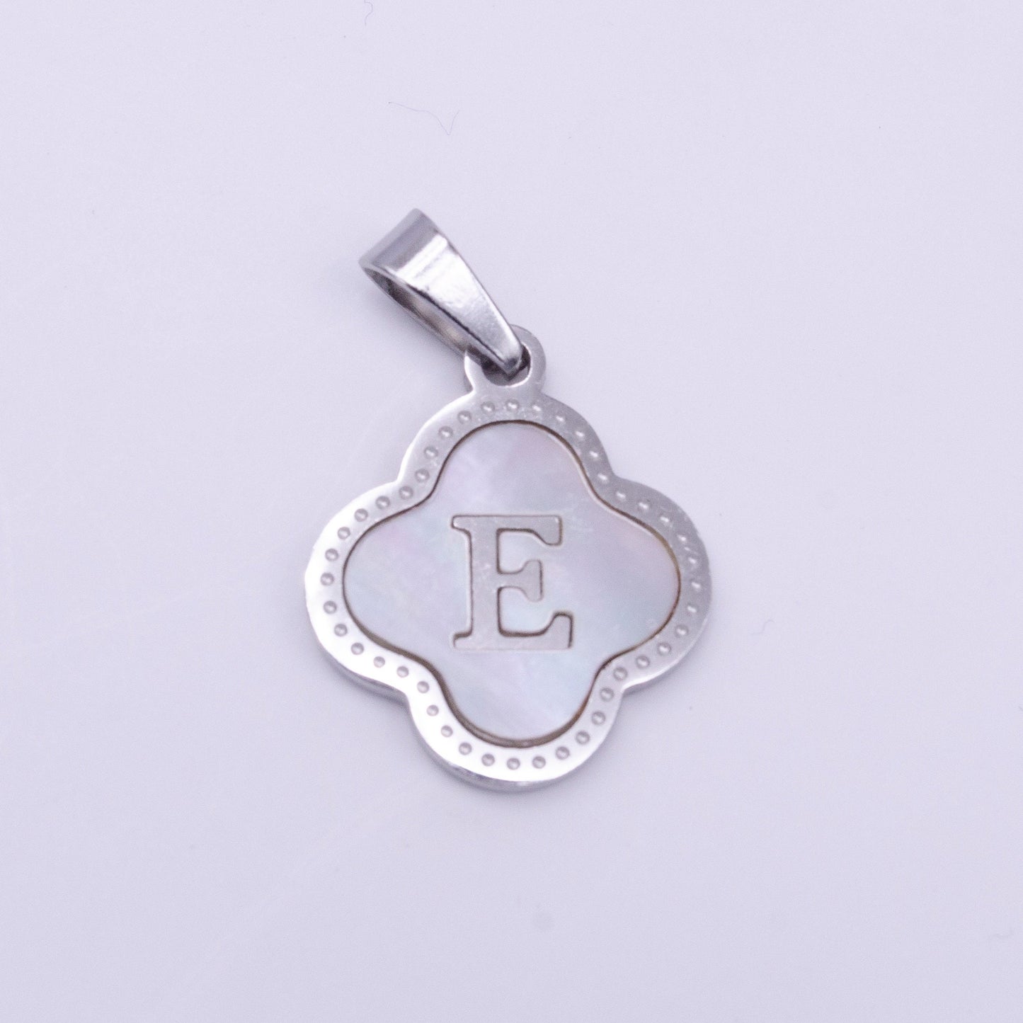 Quaterfoil Pearl Letter Charm Gold Clover Alphabet Charm Shell Letter Pendant Personalized Initial Charm Stainless Steel Tarnish Free AD677