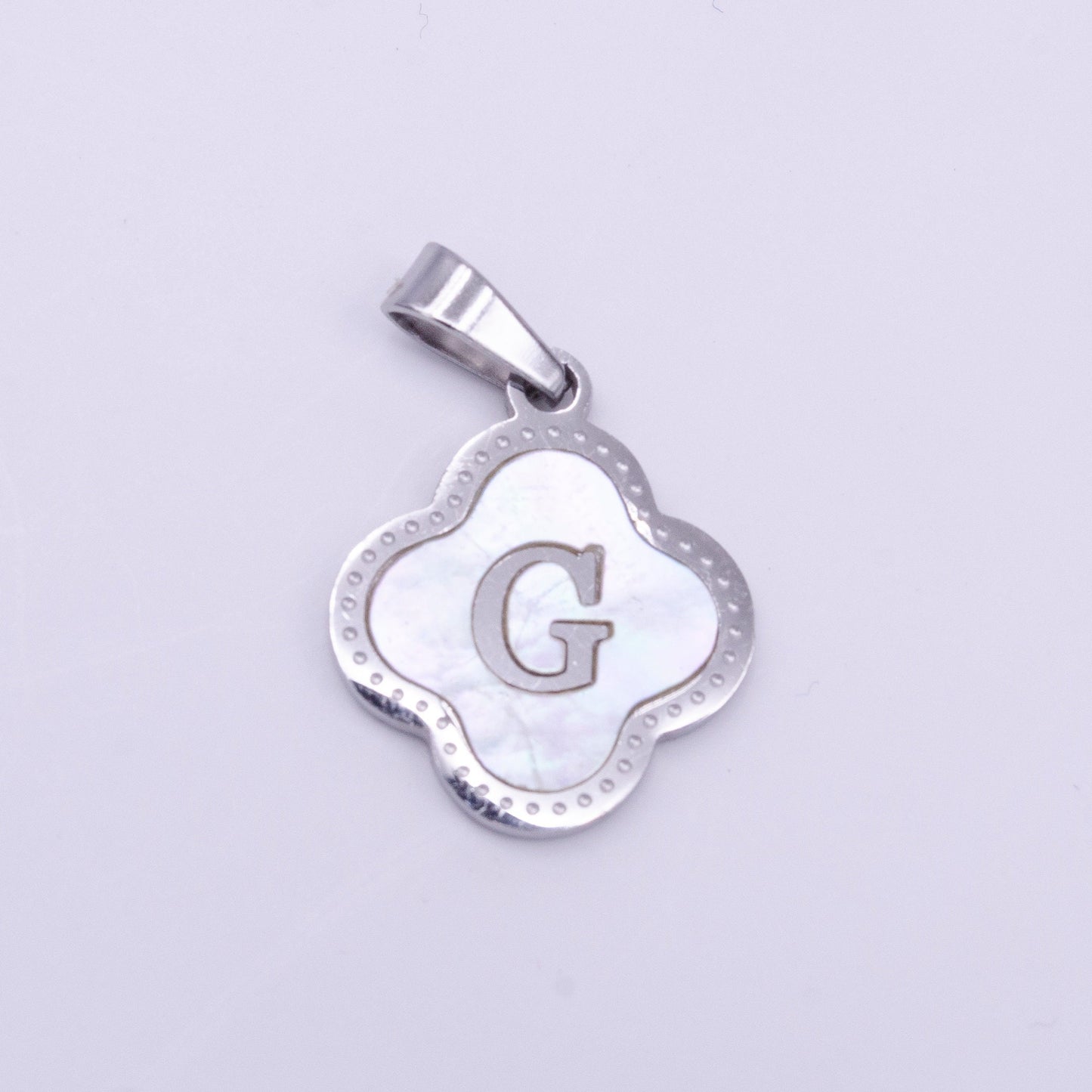 Quaterfoil Pearl Letter Charm Gold Clover Alphabet Charm Shell Letter Pendant Personalized Initial Charm Stainless Steel Tarnish Free AD677
