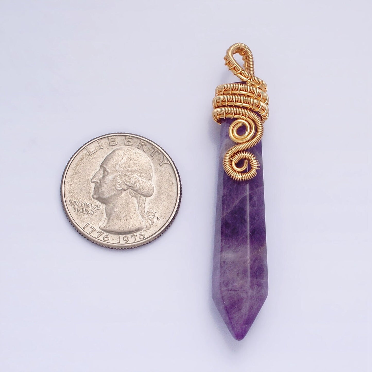 Long Amethyst Crystal Pointed Bullet Pendant - Purple Amethyst Pendulum Wrap Wire Gold Filled Charm Crystal Pendulum for Necklace Supply