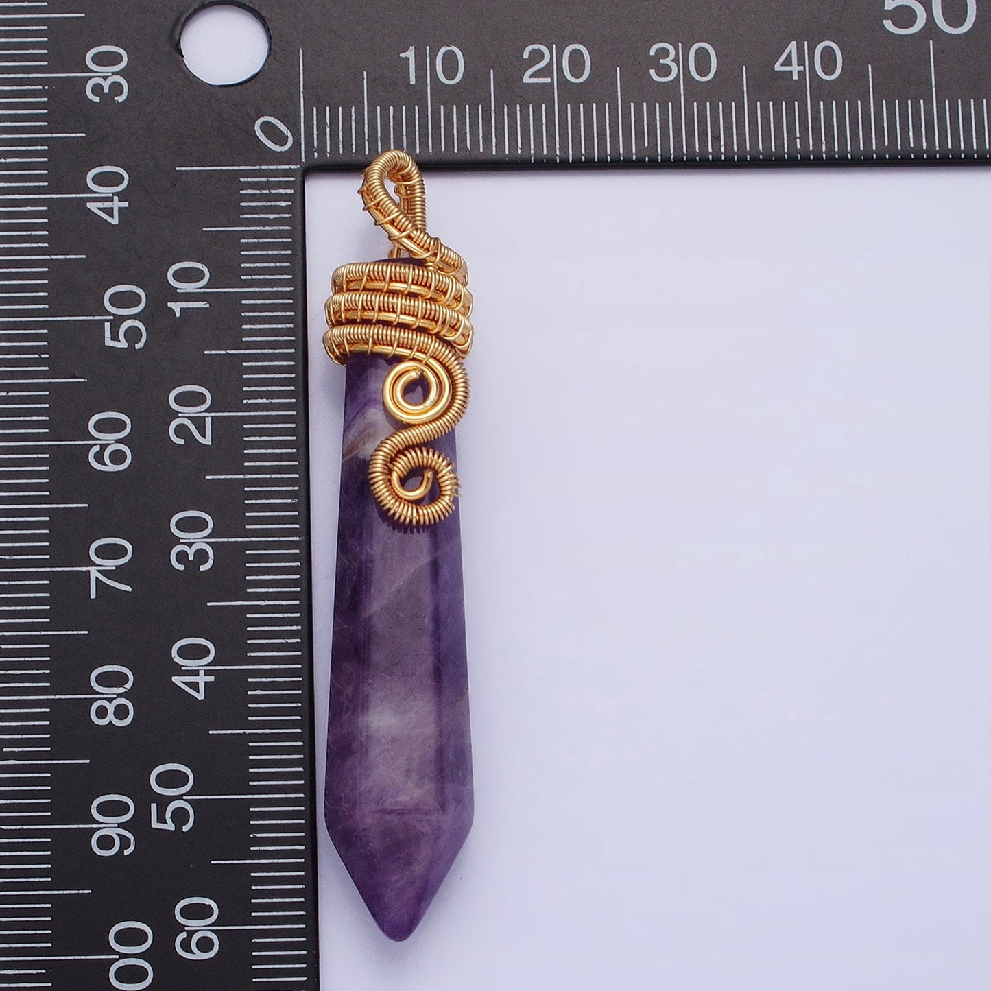 Long Amethyst Crystal Pointed Bullet Pendant - Purple Amethyst Pendulum Wrap Wire Gold Filled Charm Crystal Pendulum for Necklace Supply