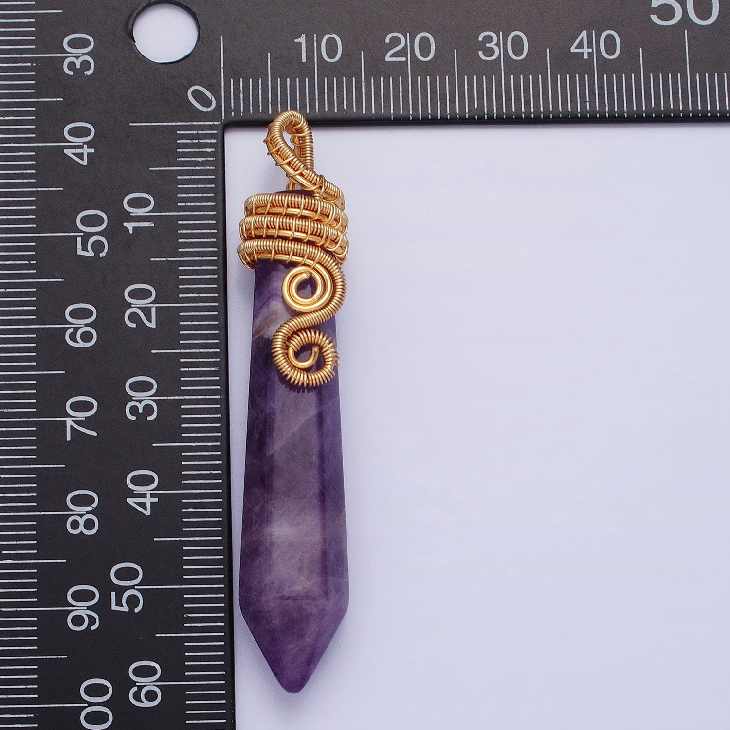 Long Amethyst Crystal Pointed Bullet Pendant - Purple Amethyst Pendulum Wrap Wire Gold Filled Charm Crystal Pendulum for Necklace Supply