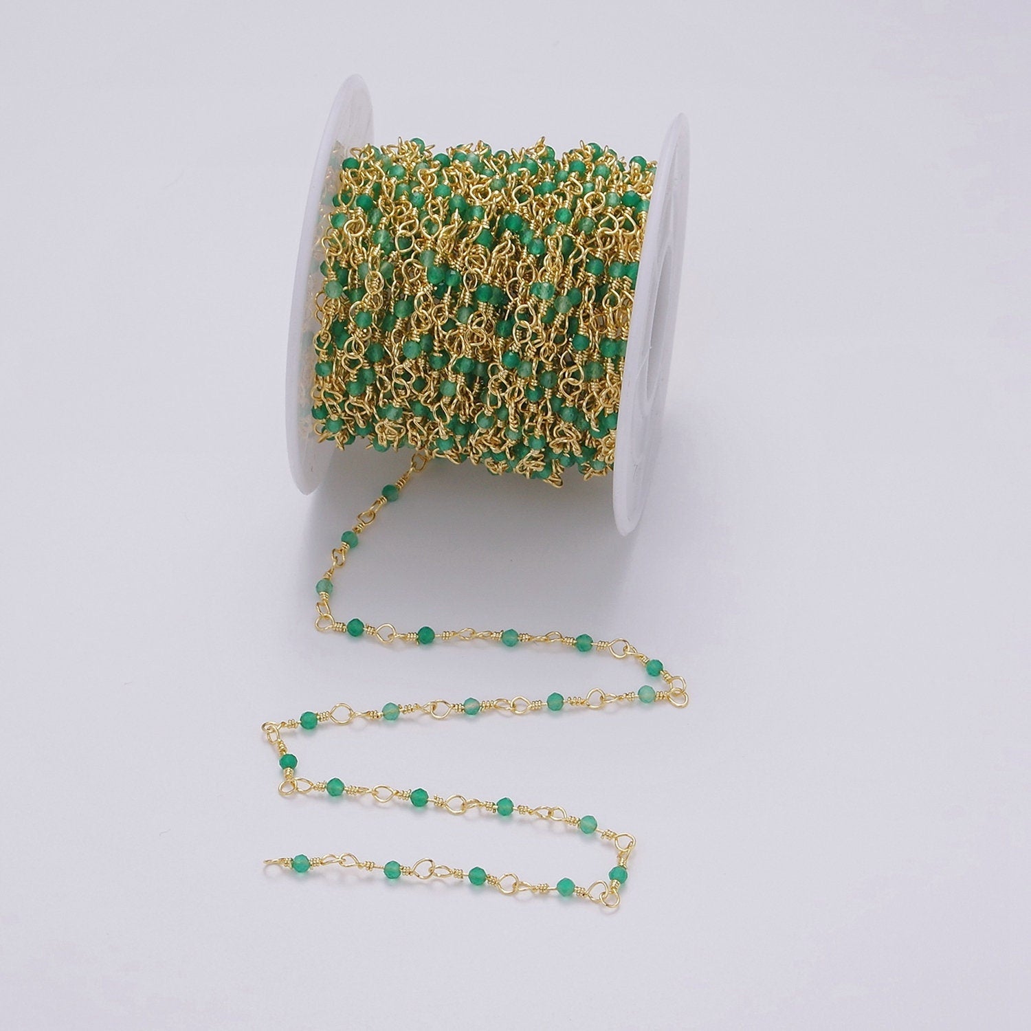 Green Satellite Chain by Yard, Beaded Chain Dainty Ball Charm High Quality bulk Chain for Jewelry Necklace, Bracelet, Anklet Roll-1389