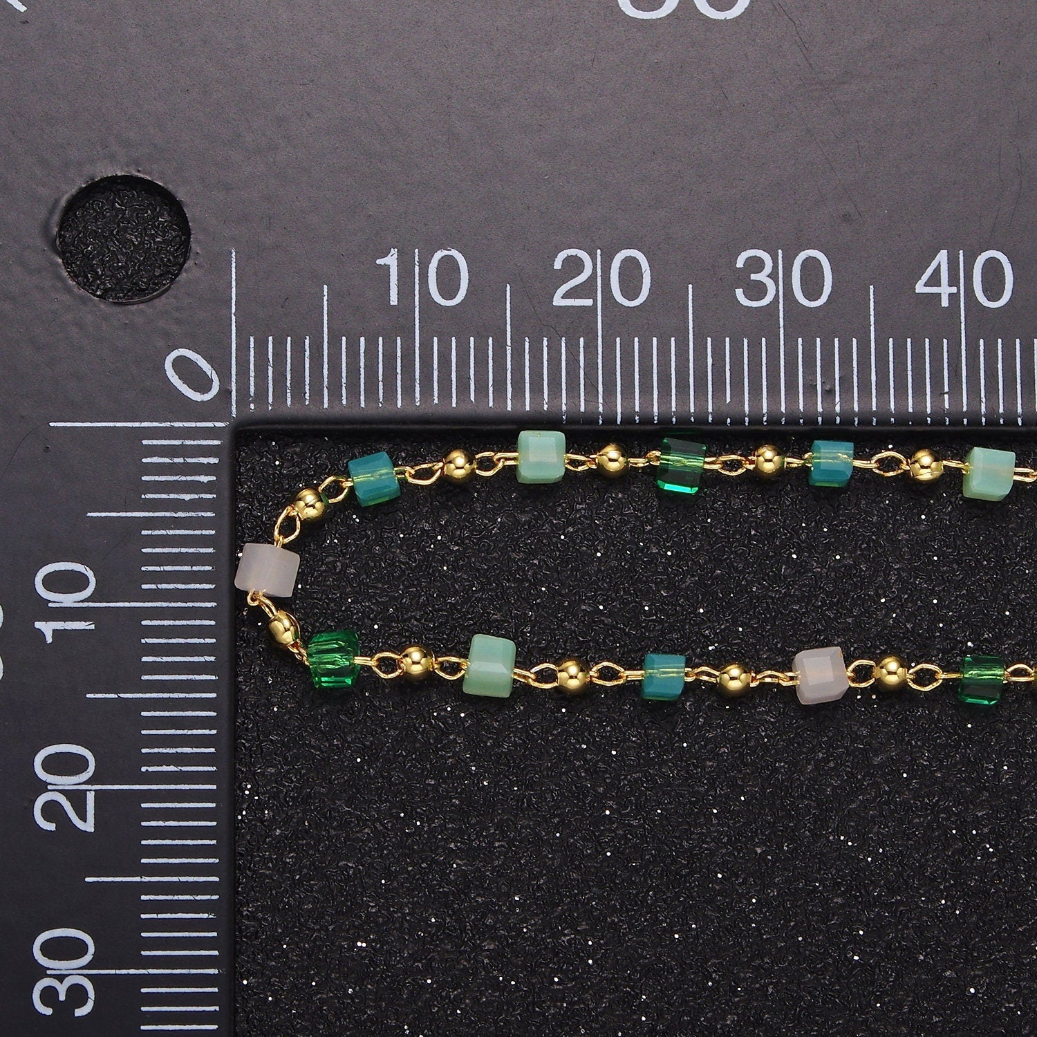 16K Gold Filled Green Blue Turquoise Cube Bead Satellite Chain, Unfinished Satellite Ball Chain for Jewelry Making Supply ROLL-1390