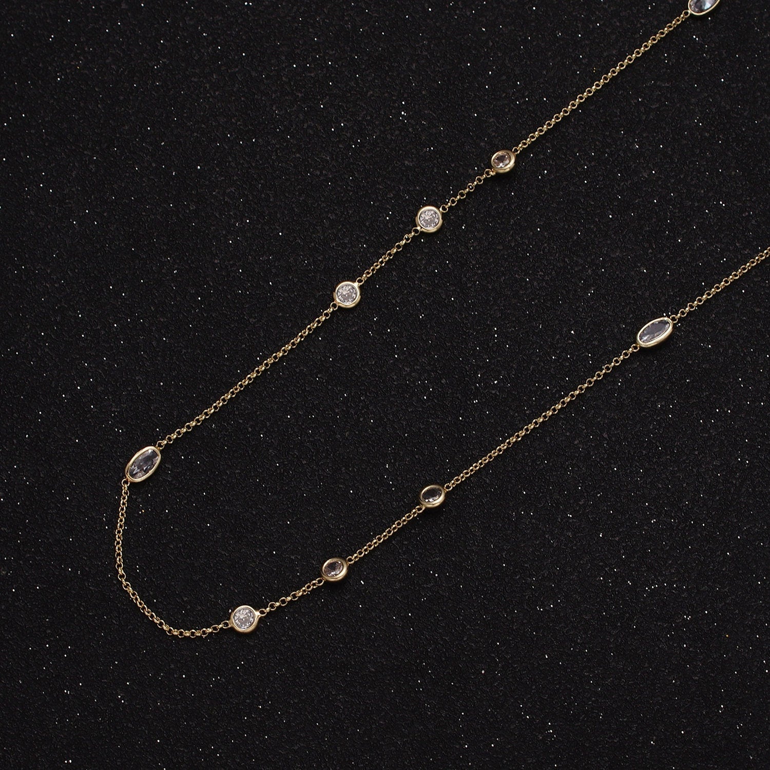 16K Gold Filled Clear Round Oval CZ Rolo Unfinished Chain in Gold & Silver Satellite Chain for Jewelry Making | ROLL-1365 ROLL-1366