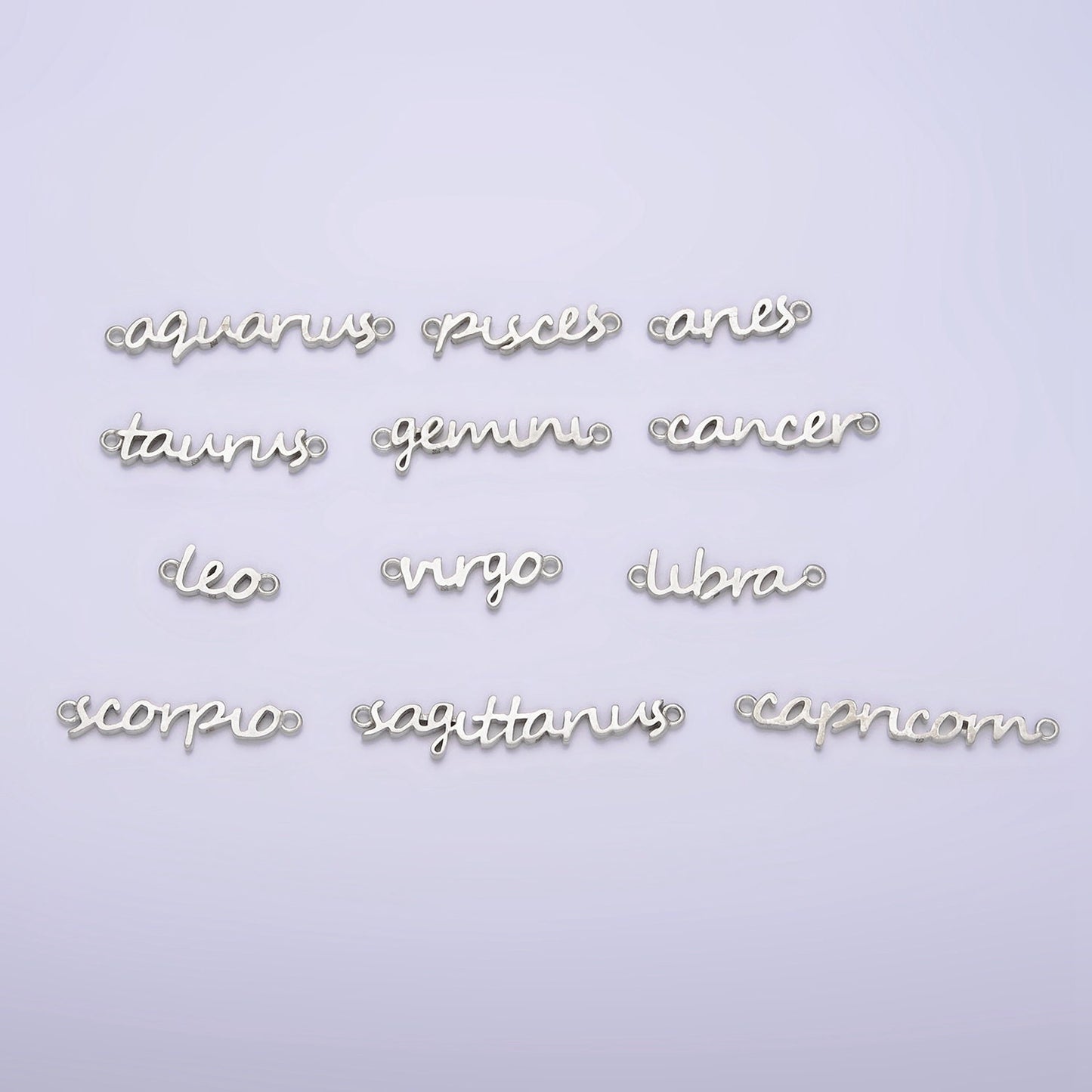 S925 Sterling Silver Cursive Font Astrology Zodiac Charms Connector for Necklace Bracelet Link, Personalized Jewelry Wholesale