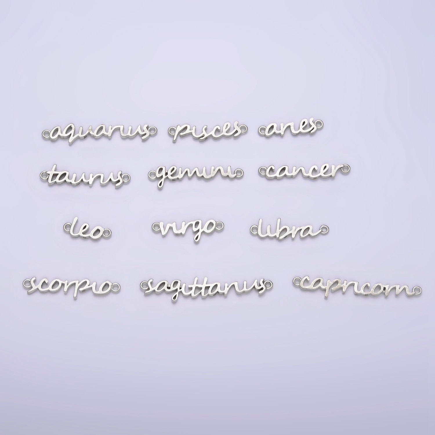 S925 Sterling Silver Cursive Font Astrology Zodiac Charms Connector for Necklace Bracelet Link, Personalized Jewelry Wholesale