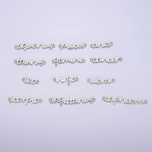 S925 Sterling Silver Cursive Font Astrology Zodiac Charms Connector for Necklace Bracelet Link, Personalized Jewelry Wholesale