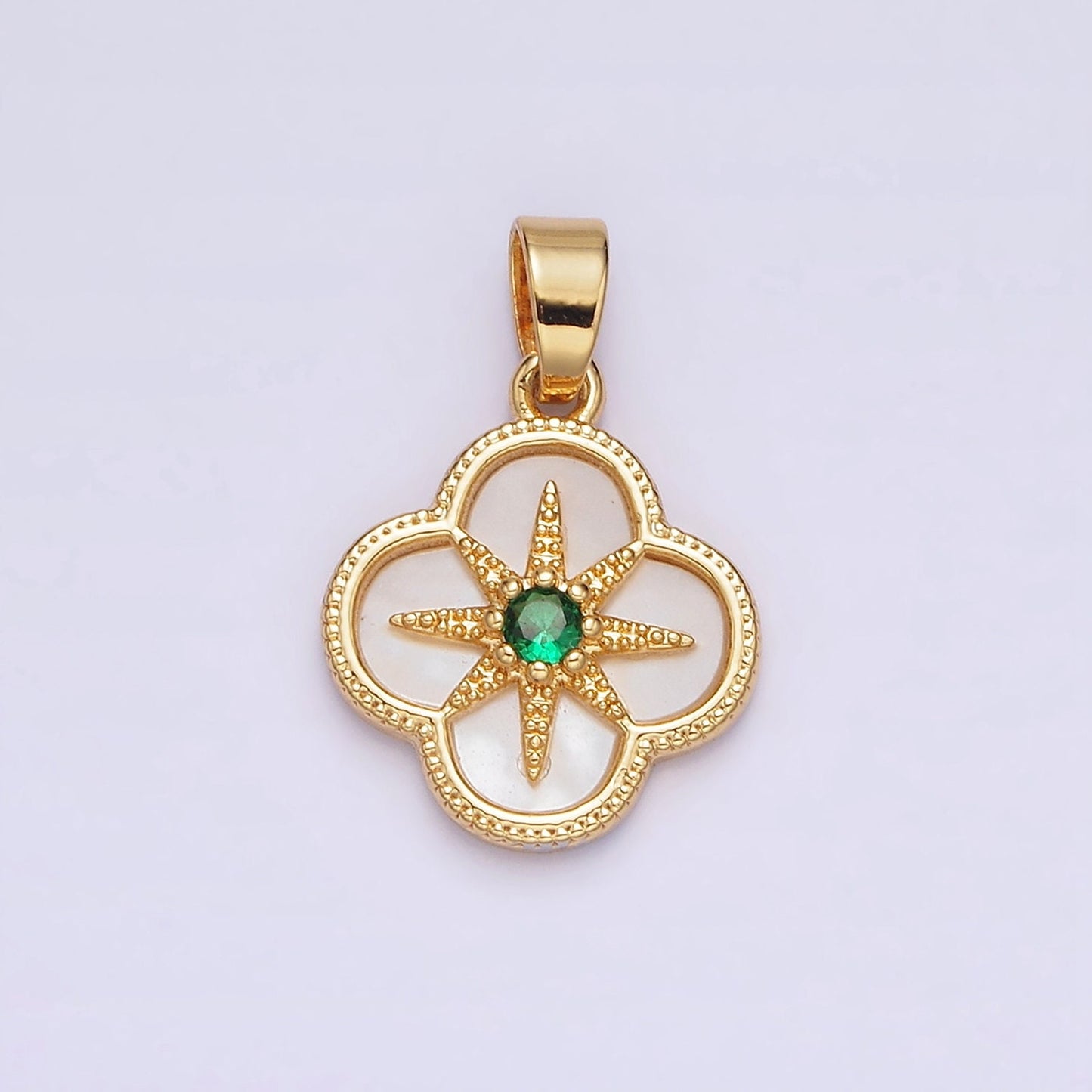 Mini Celestial Jewelry Pendant 16K Gold Filled Northern Star Pearl Clear Micro Paved CZ Flower Charm Lucky Jewelry | AA562