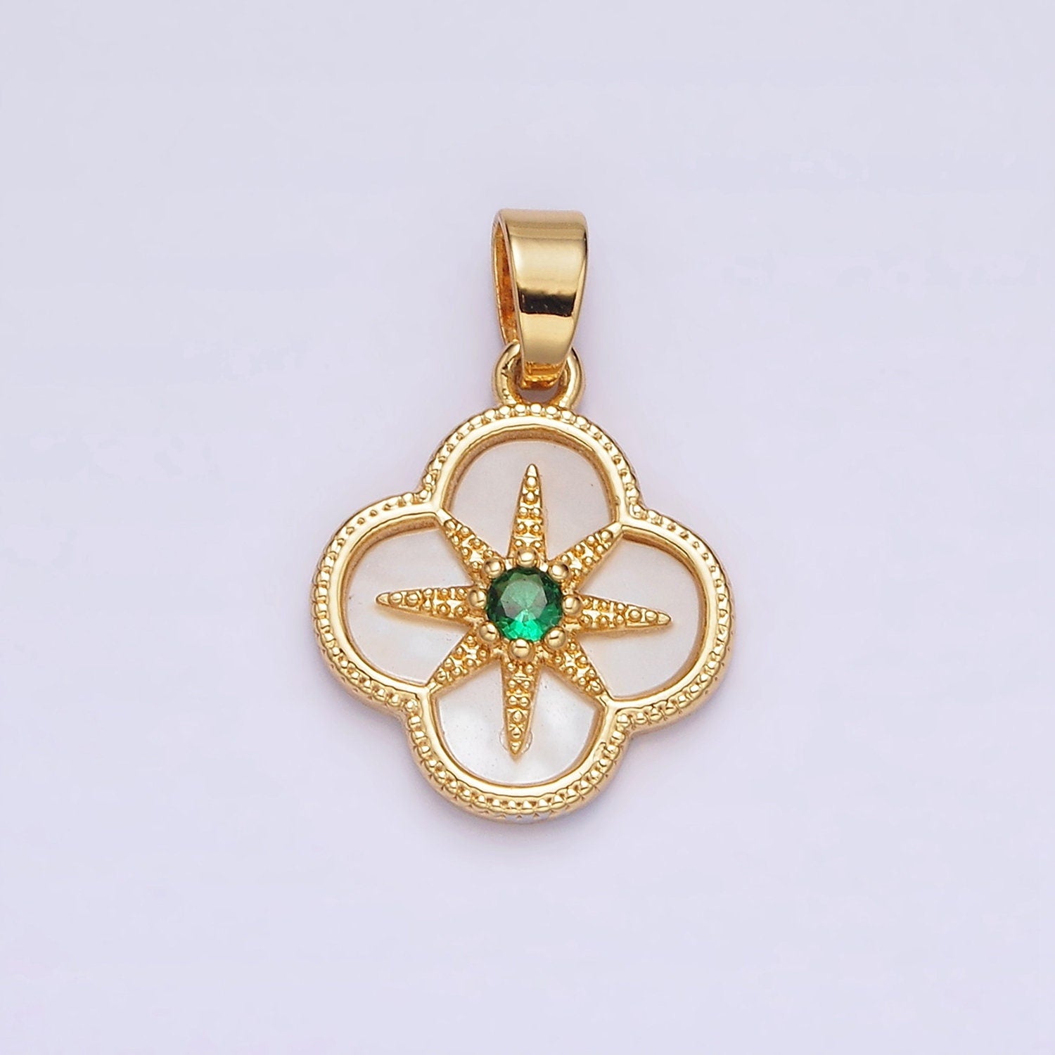 Mini Celestial Jewelry Pendant 16K Gold Filled Northern Star Pearl Clear Micro Paved CZ Flower Charm Lucky Jewelry | AA562