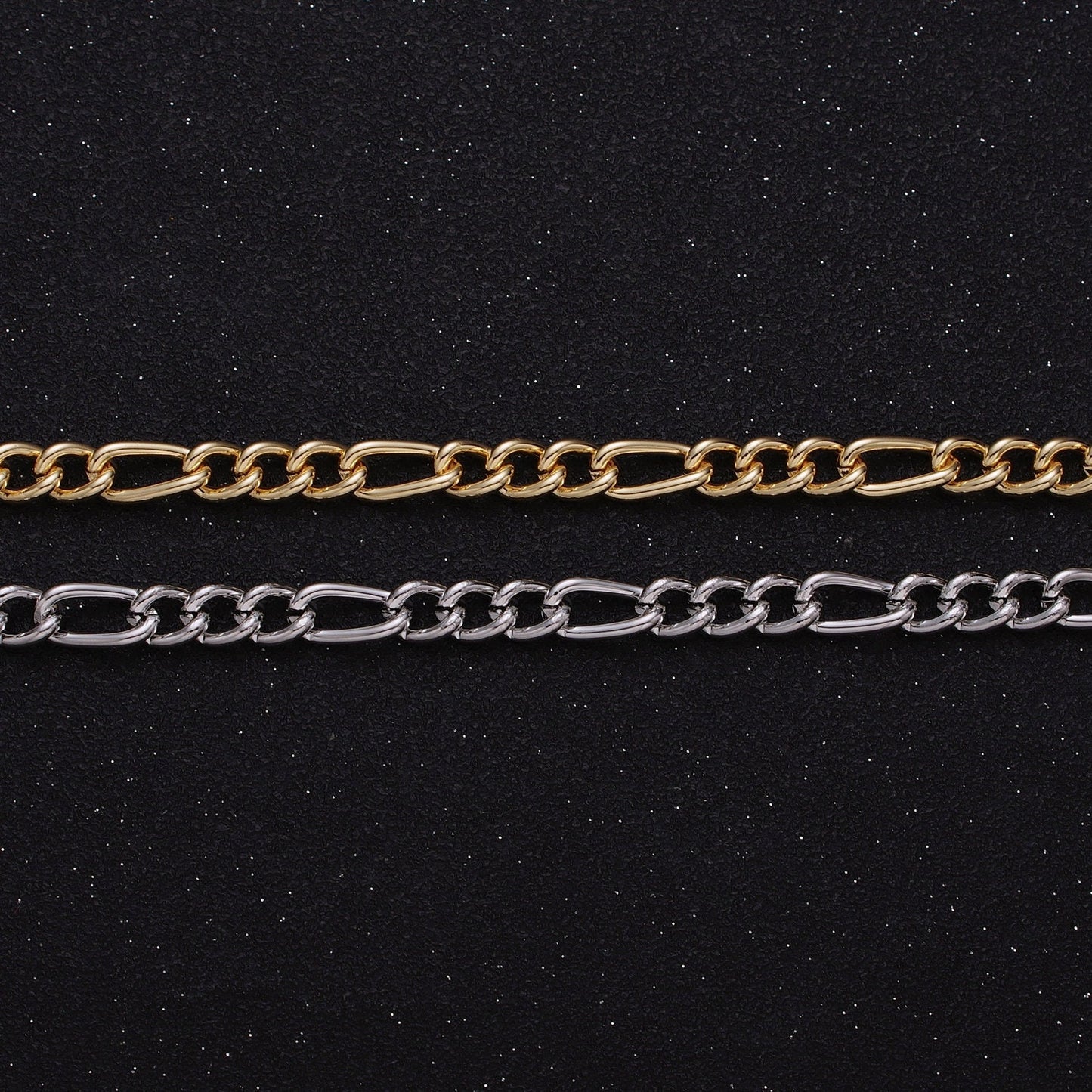 16K Gold Filled 5.3mm Figaro Unfinished Chain by Yard in Gold & Silver | ROLL-1233 ROLL-1234