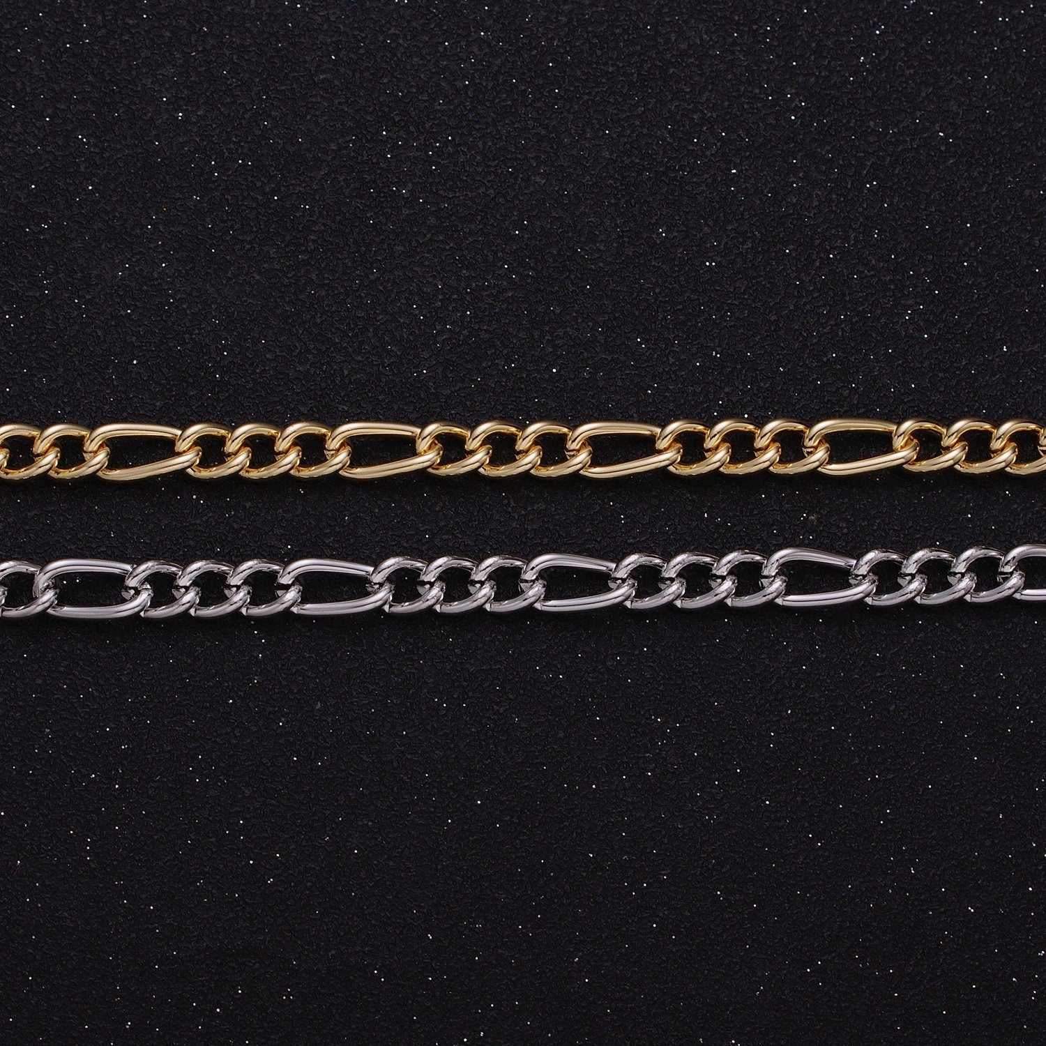 16K Gold Filled 5.3mm Figaro Unfinished Chain by Yard in Gold & Silver | ROLL-1233 ROLL-1234