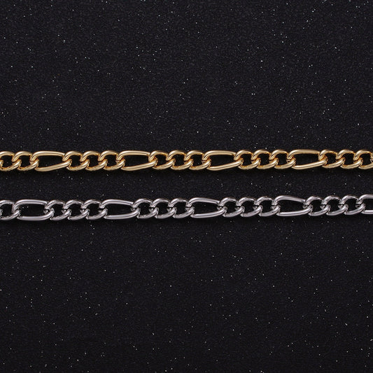 16K Gold Filled 5.3mm Figaro Unfinished Chain by Yard in Gold & Silver | ROLL-1233 ROLL-1234
