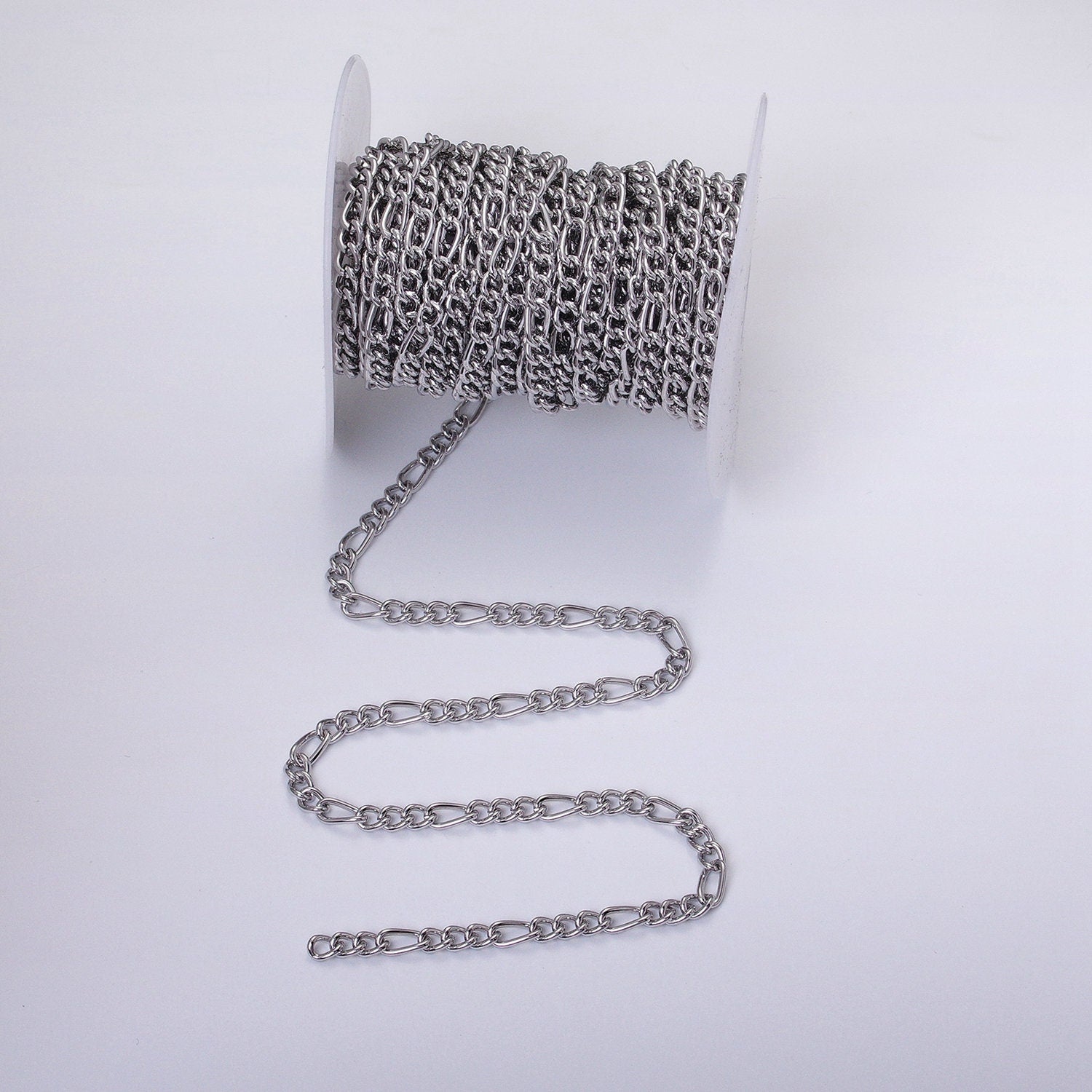 16K Gold Filled 5.3mm Figaro Unfinished Chain by Yard in Gold & Silver | ROLL-1233 ROLL-1234