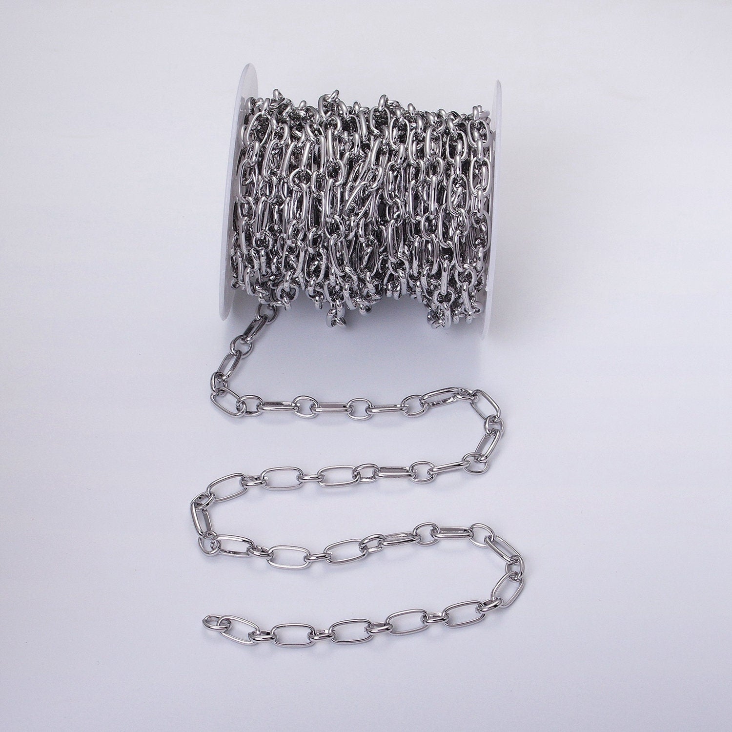 16K Gold Filled 7.2mm Width Oval Paperclip Cable Link Unfinished Chain by Yard in Gold & Silver | ROLL-1229 ROLL-1230