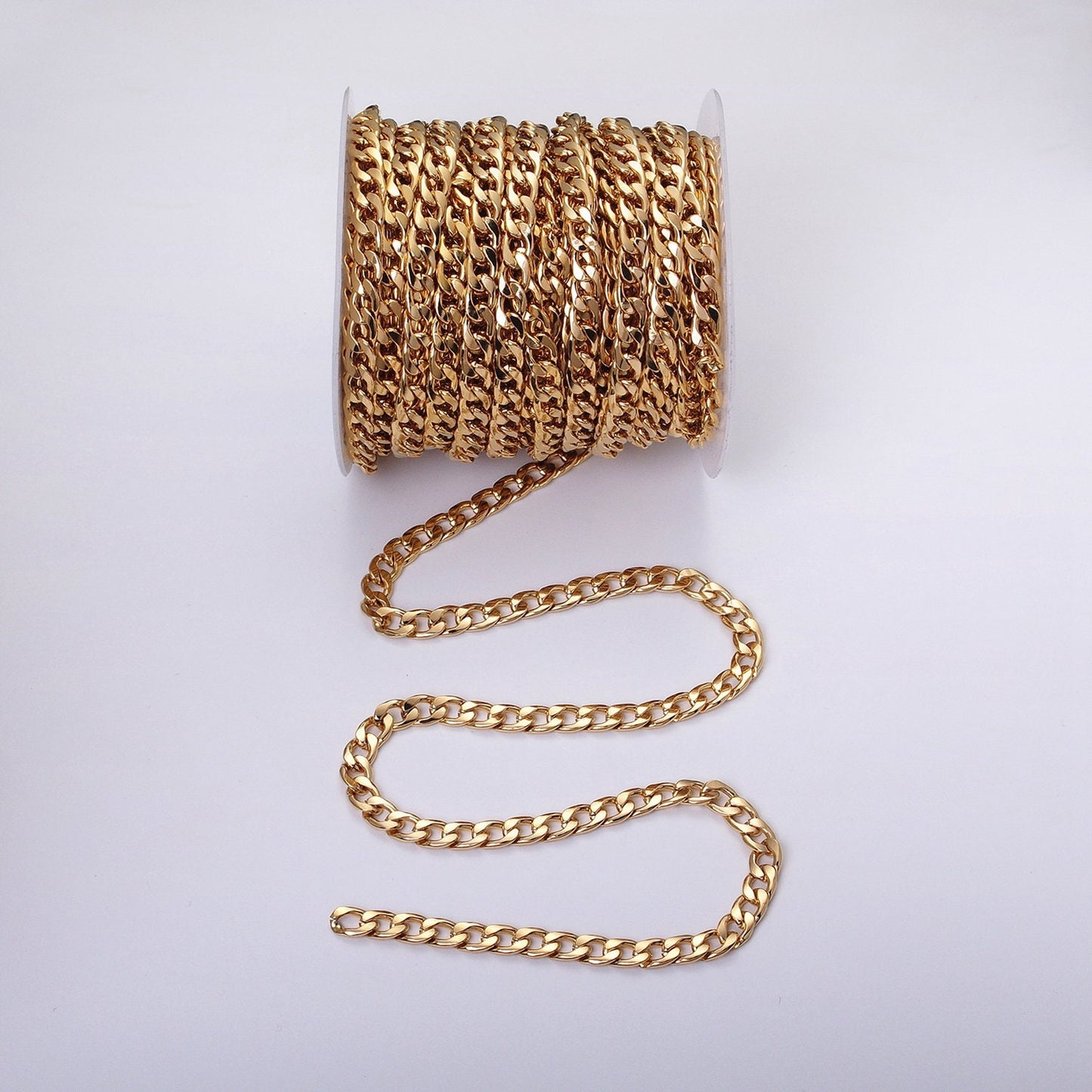24k Gold Filled Cuban Link Chain 7.5mm Unfinished Unisex Curb Link Chain by Yard Wholesale Jewelry Making Supplies Roll-1283 1284