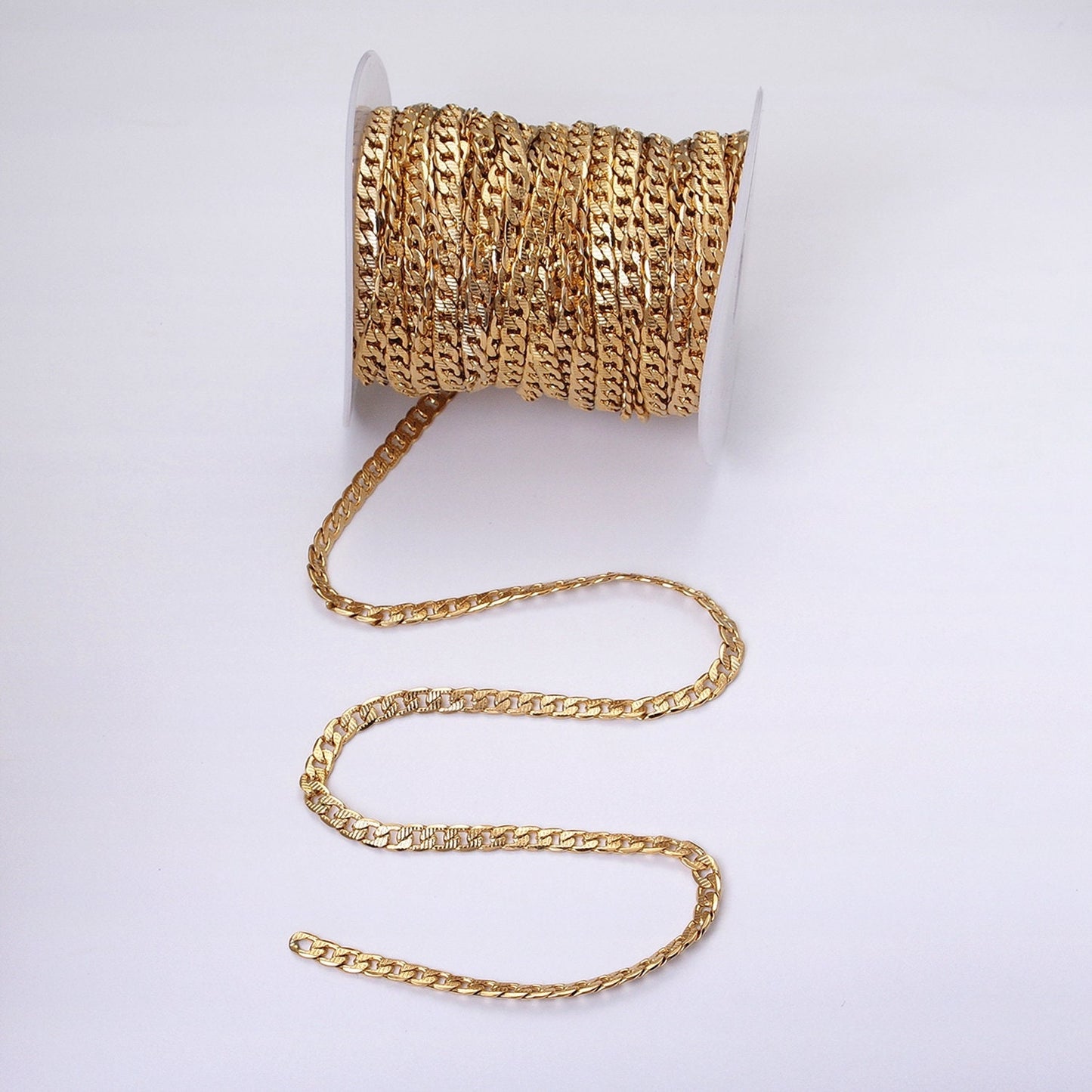 Textured 24k Gold Filled Cuban Link Chain 5.5mm Unfinished Unisex Curb Link Chain by Yard Wholesale Jewelry Making Supplies Roll-1311 1312