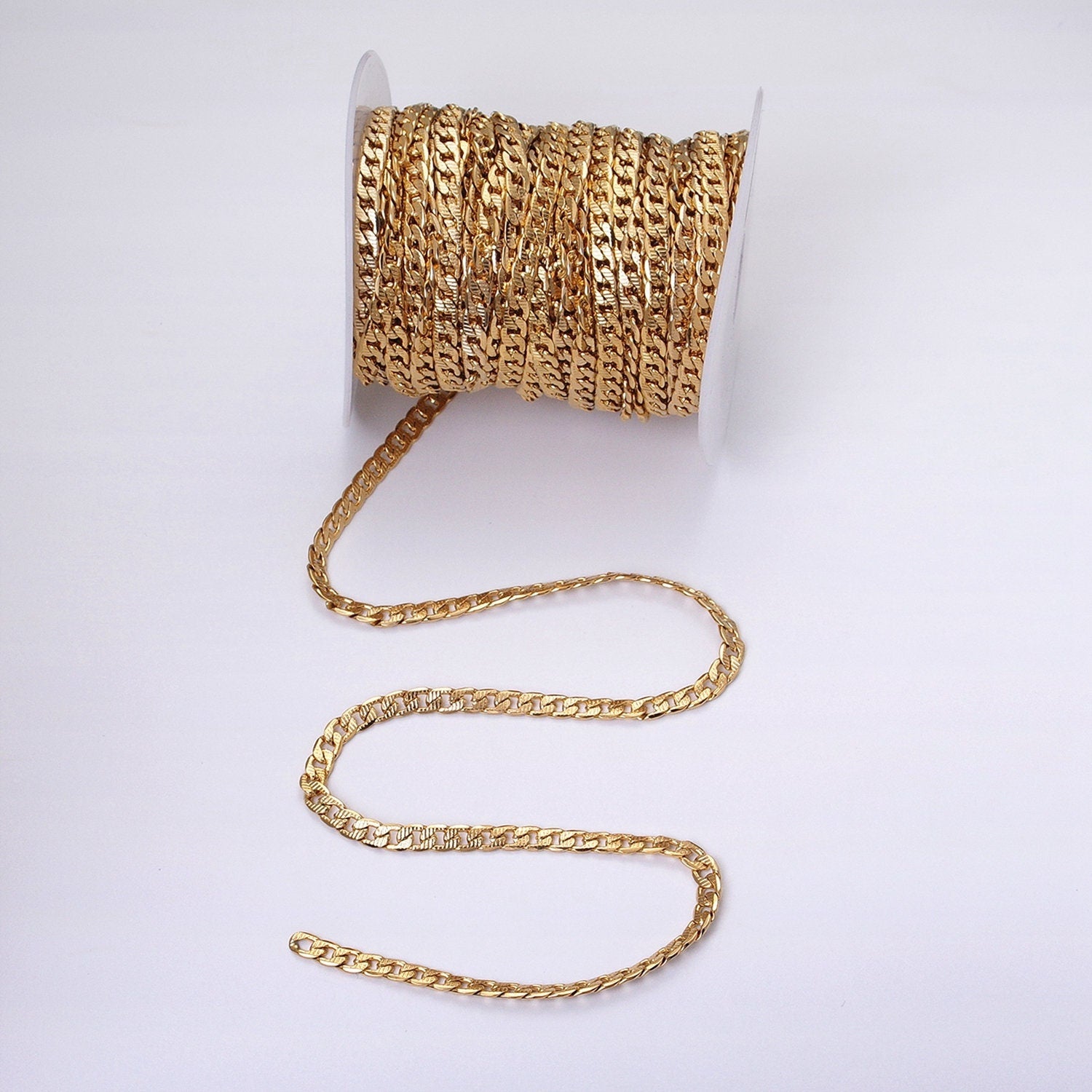 Textured 24k Gold Filled Cuban Link Chain 5.5mm Unfinished Unisex Curb Link Chain by Yard Wholesale Jewelry Making Supplies Roll-1311 1312