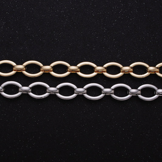 Chunky 16K Gold Filled Oval Cable Chain Unfinished Chain by Yard in Gold & Silver 12.5mm Width Bold Chain | ROLL-1223 ROLL-1224