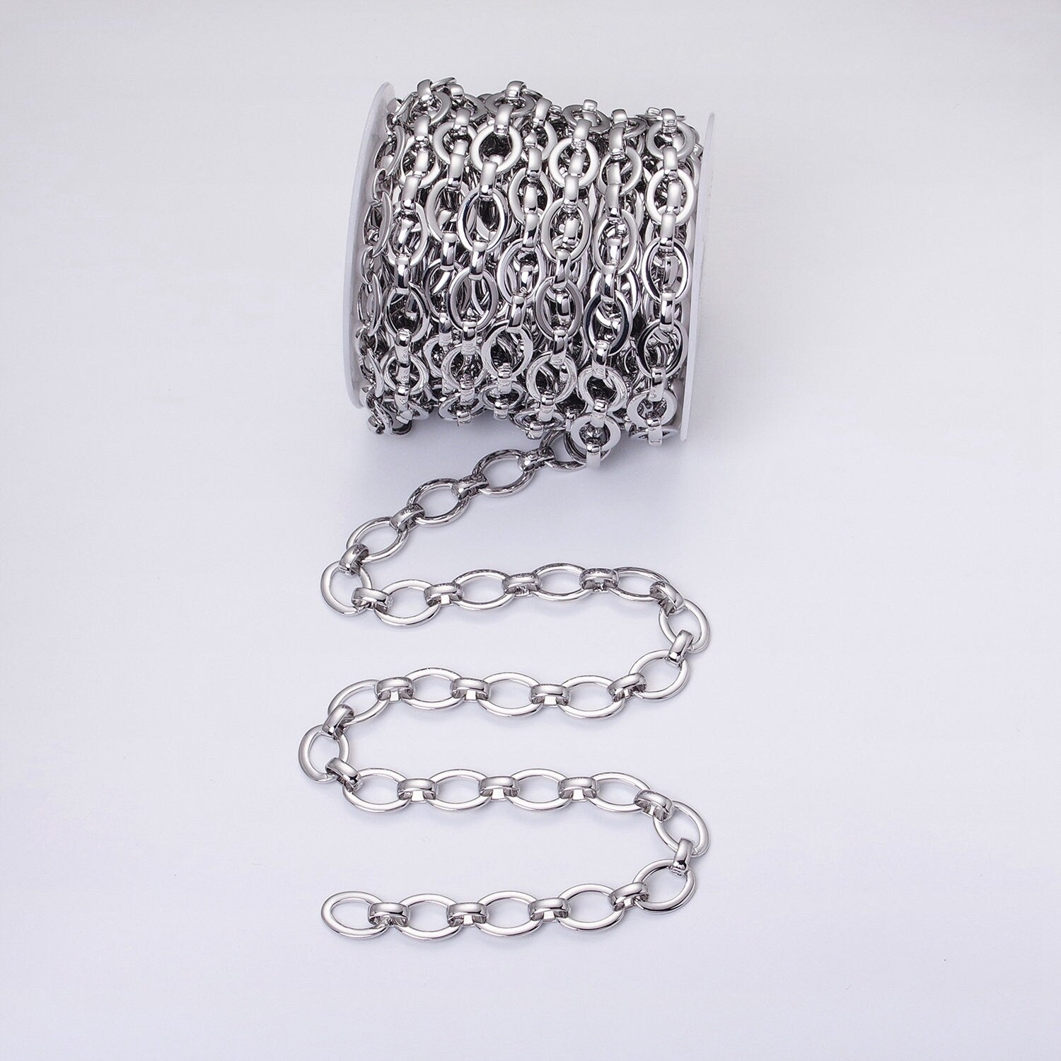 Chunky 16K Gold Filled Oval Cable Chain Unfinished Chain by Yard in Gold & Silver 12.5mm Width Bold Chain | ROLL-1223 ROLL-1224