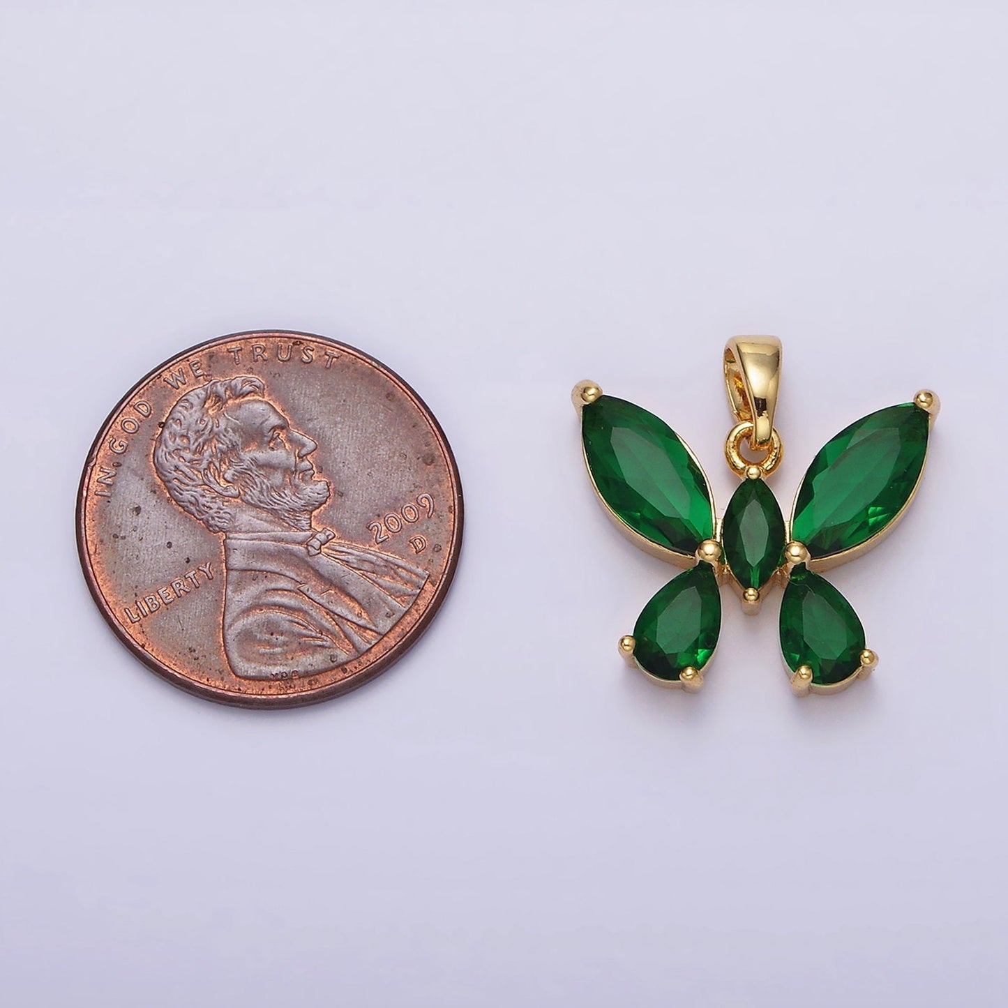 CZ Gold Butterfly Charm Dainty Emerald Green Cubic Mariposa Charm for Necklace Bracelet Component AA-535